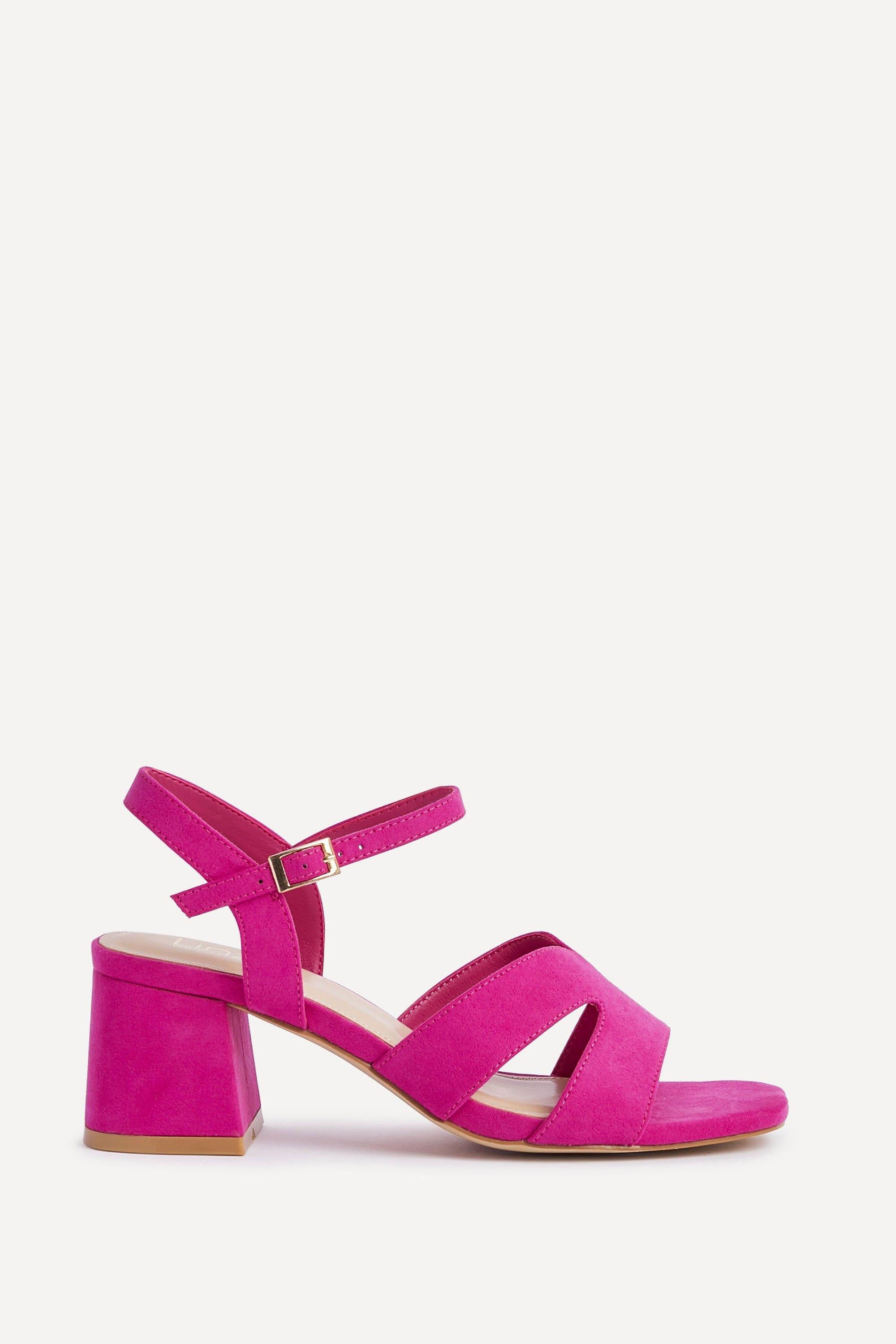 Empire Wide Fit Fuchsia Faux Suede Link Detail Block Heels by LINZI