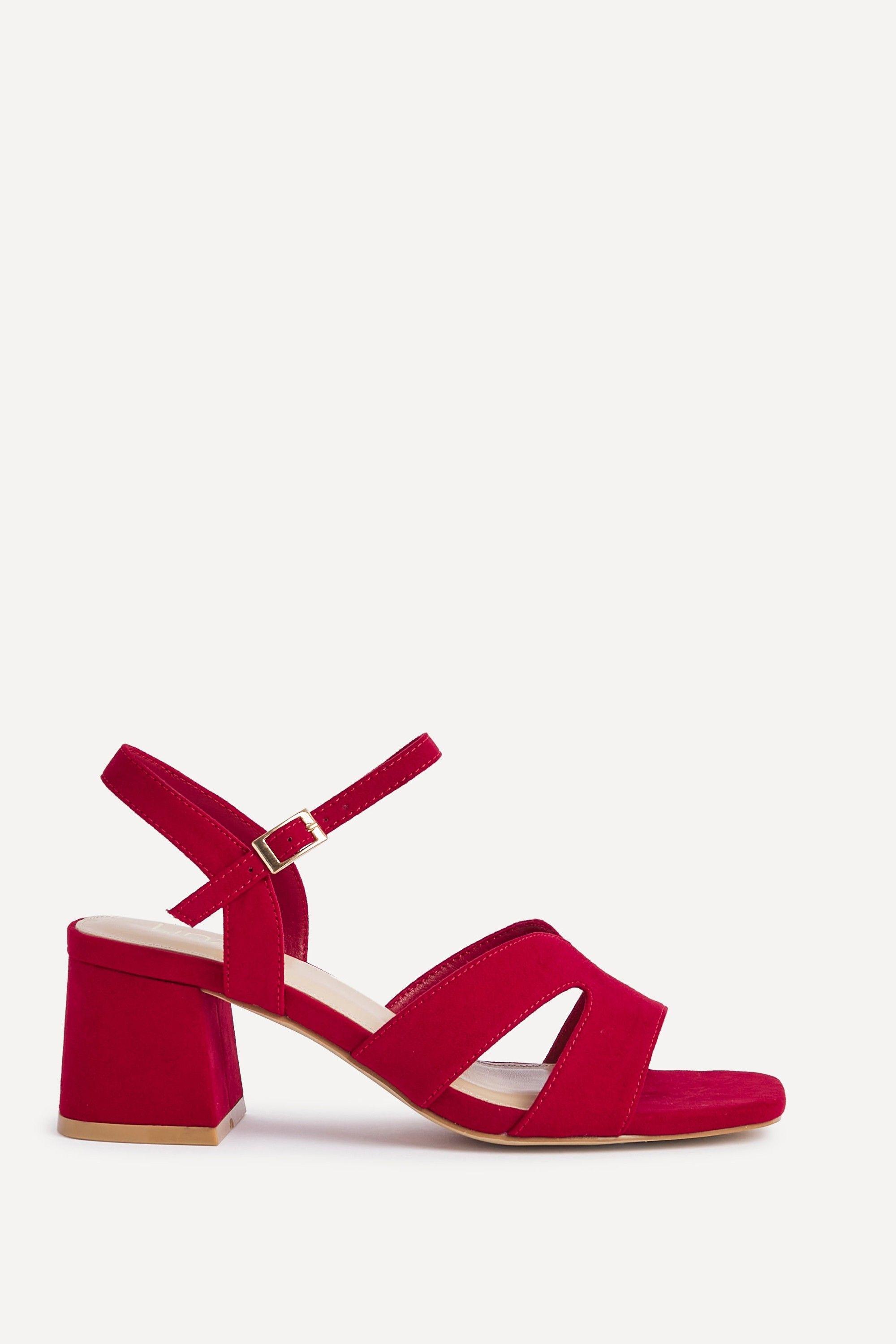 Empire Wide Fit Red Faux Suede Link Detail Block Heels by LINZI