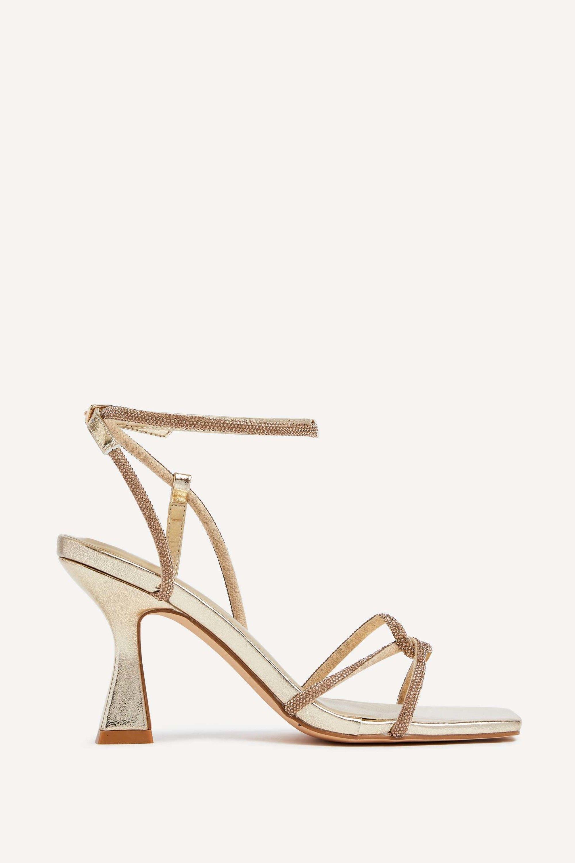 Entice Gold Faux Leather Diamante Embellishes Strappy Heel by LINZI
