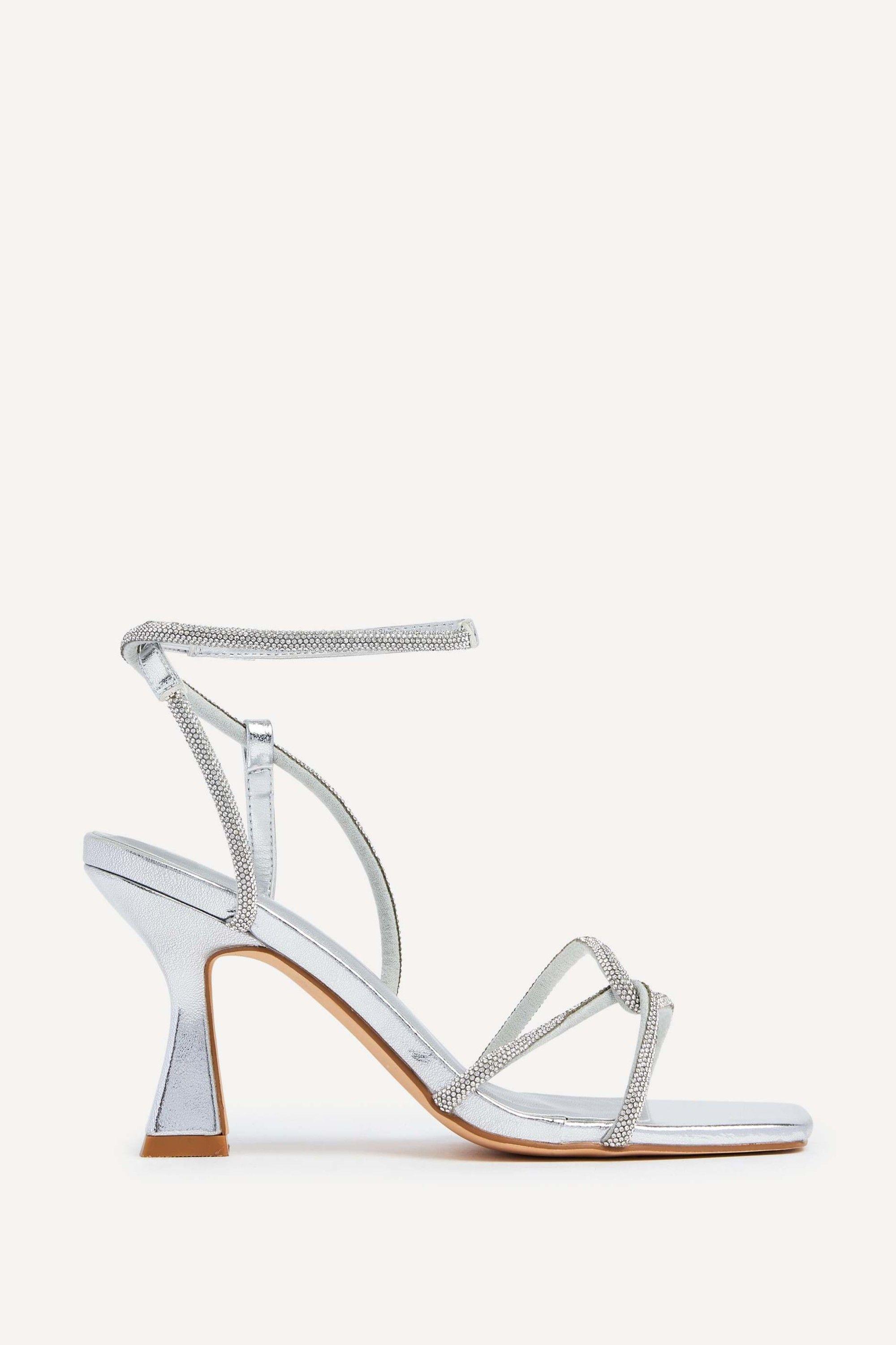 Entice Silver Faux Leather Diamante Embellishes Strappy Heel by LINZI