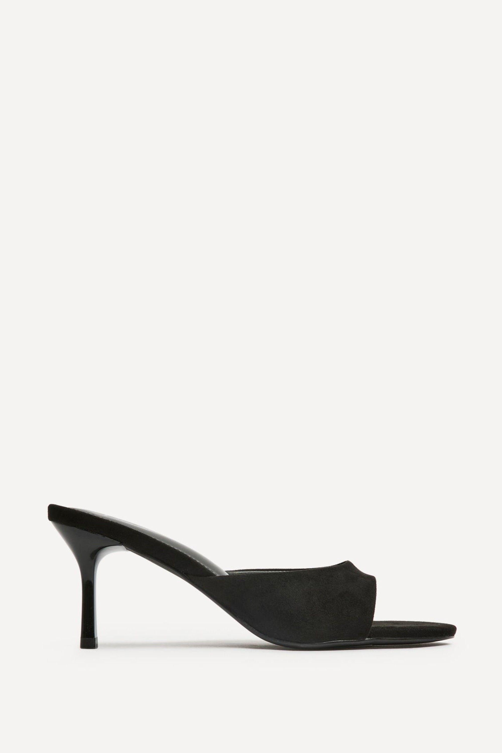 Erin Black Faux Suede Mule Heels by LINZI
