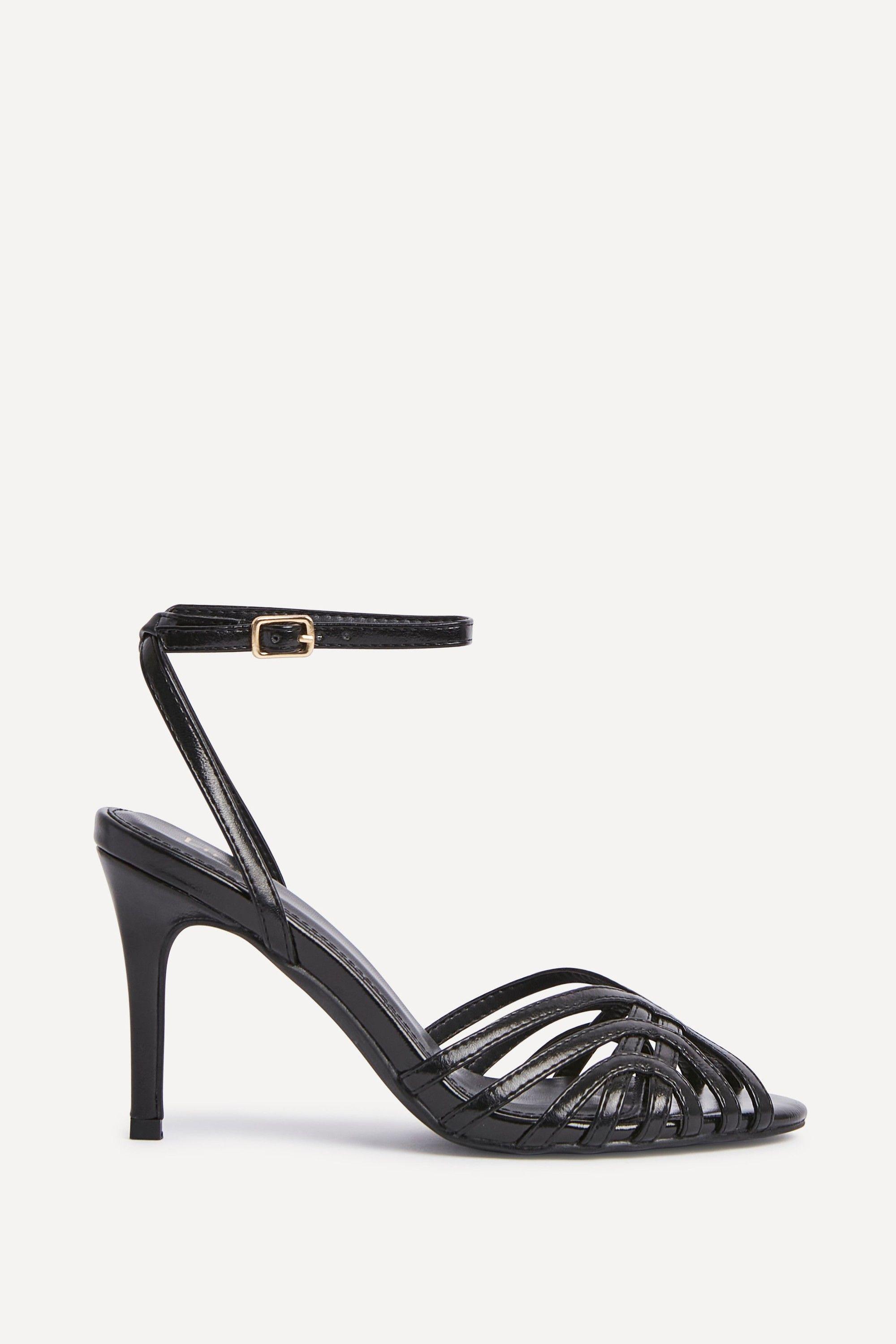Eros Black Faux Leather Caged Stiletto Heel by LINZI