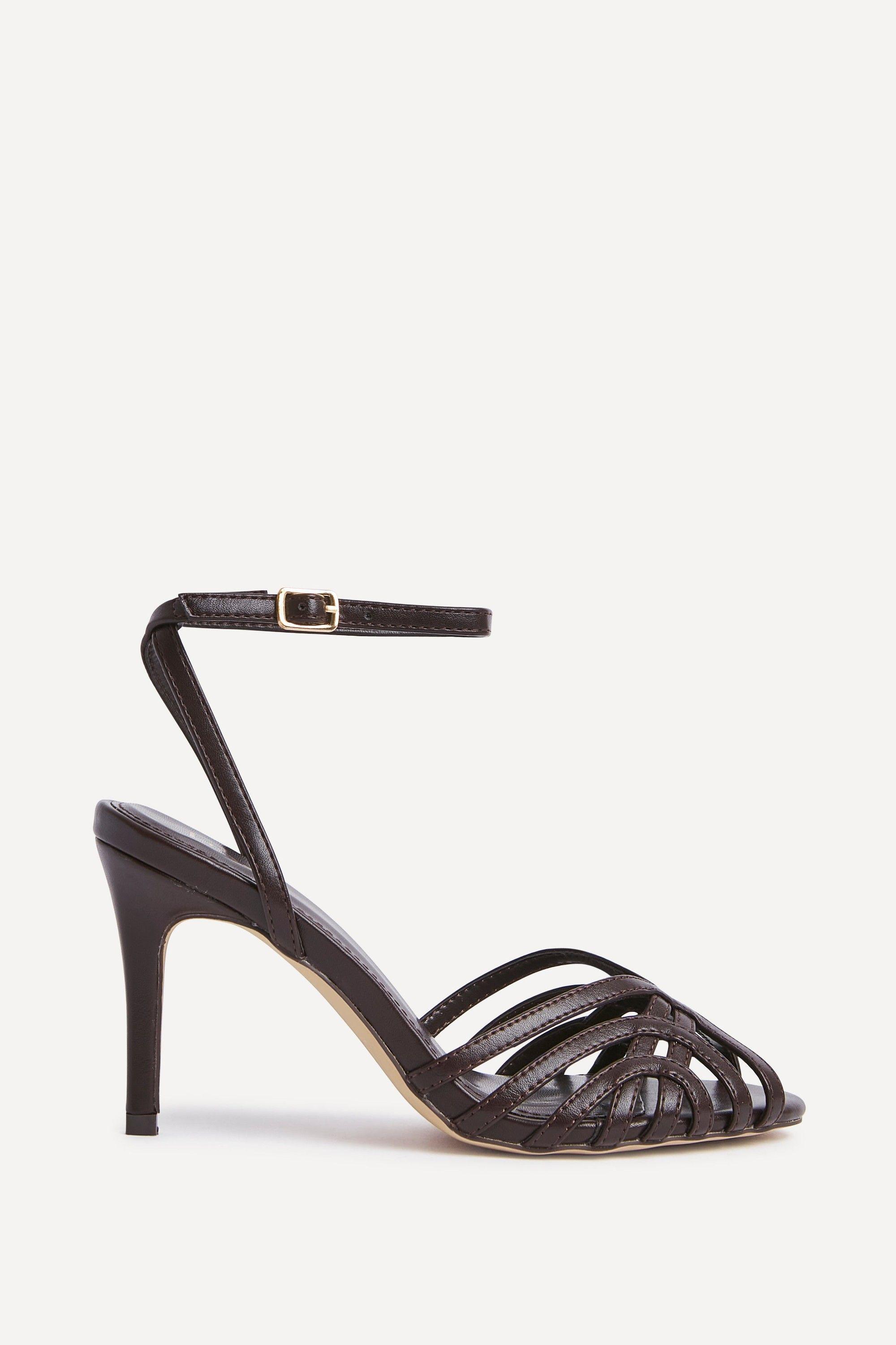 Eros Brown Faux Leather Caged Stiletto Heel by LINZI