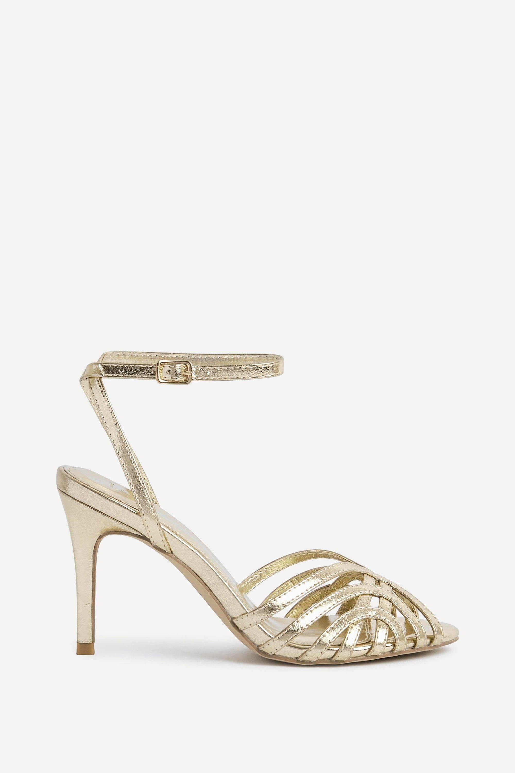 Eros Gold Faux Leather Caged Stiletto Heel by LINZI