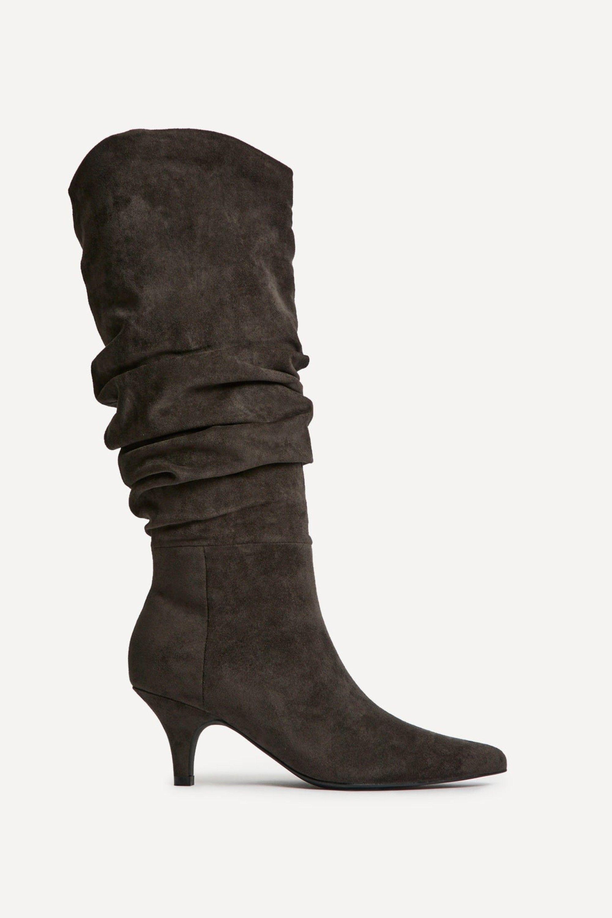 Esteem Grey Kitten Heel Long Boots by LINZI