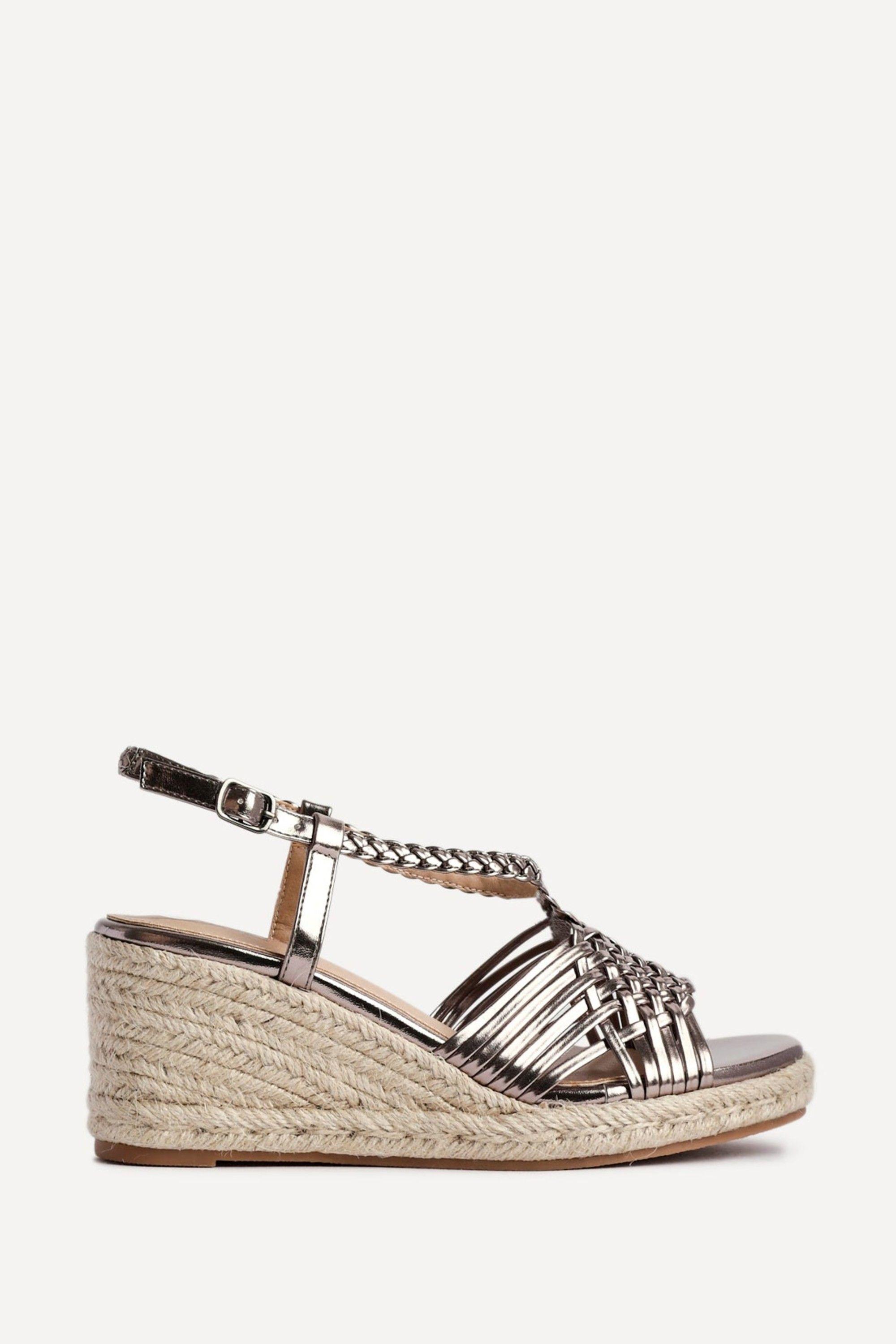 Evolve Pewter Faux Leather Woven Espadrille Wedge by LINZI