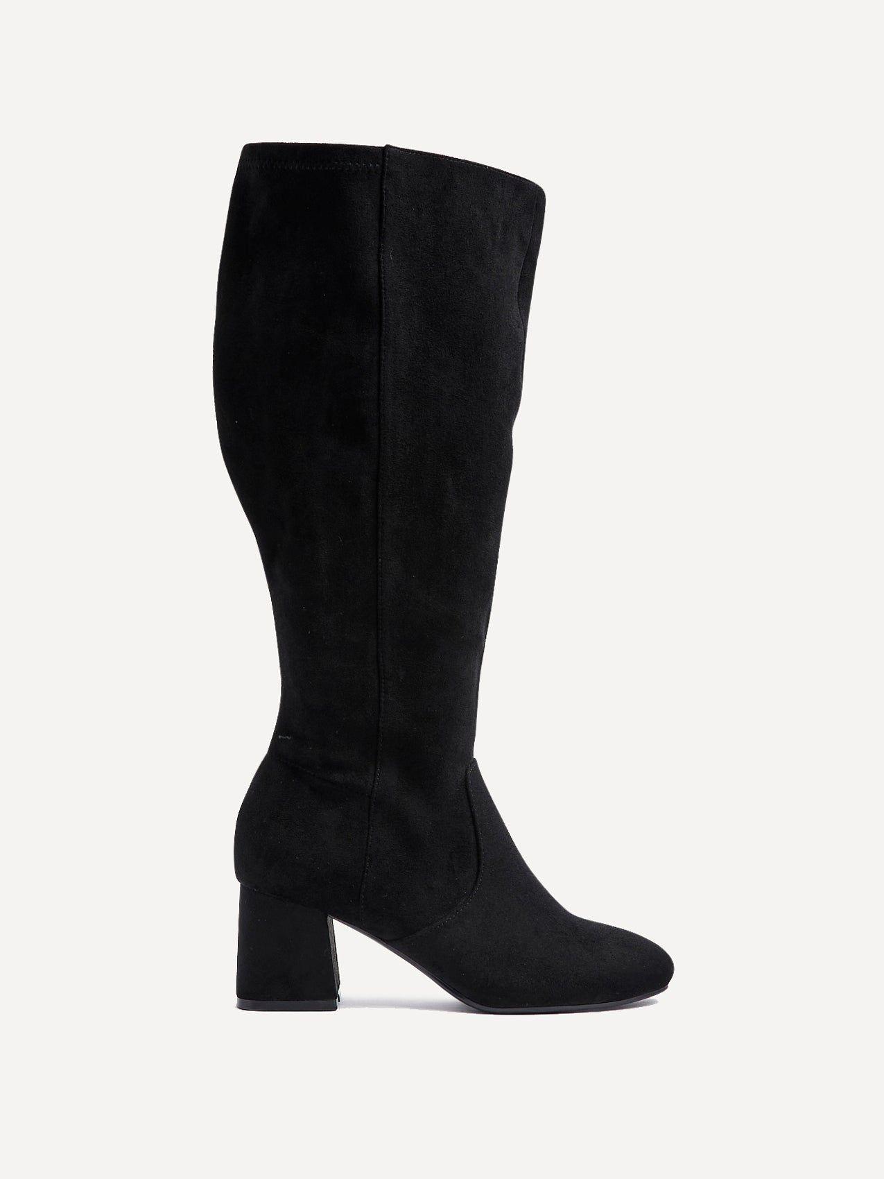 Fable Wide Fit Black Faux Suede Knee High Block Heeled Boot by LINZI Fable Wide Fit Black Faux Suede Knee High Block Heeled Boot by LINZI
