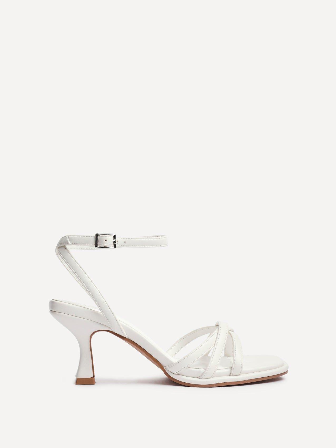 Faro White Strappy Heeled Sandals by LINZI