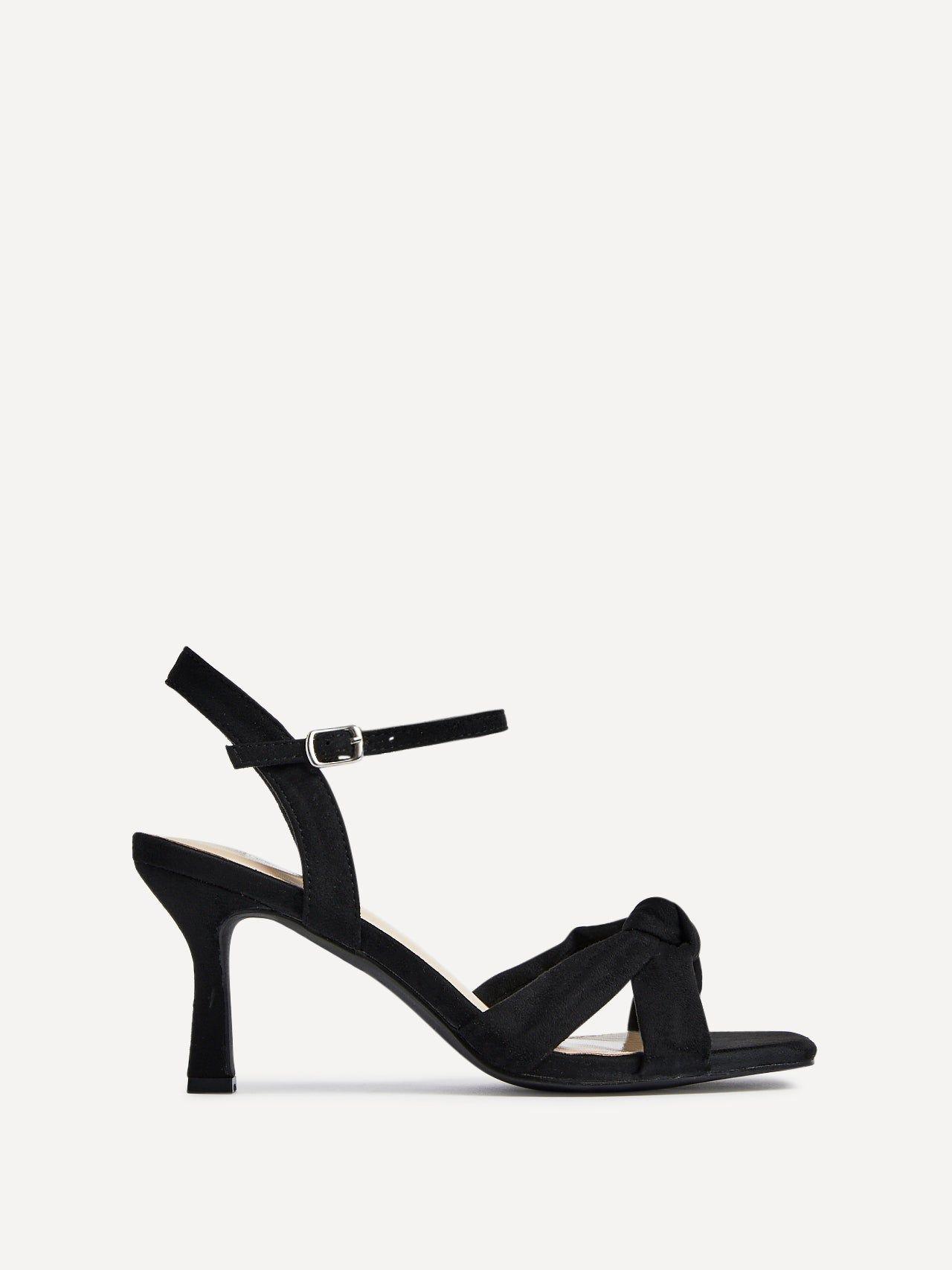 Favour Wide Fit Black Faux Suede Knotted Heeled Sandal by LINZI
