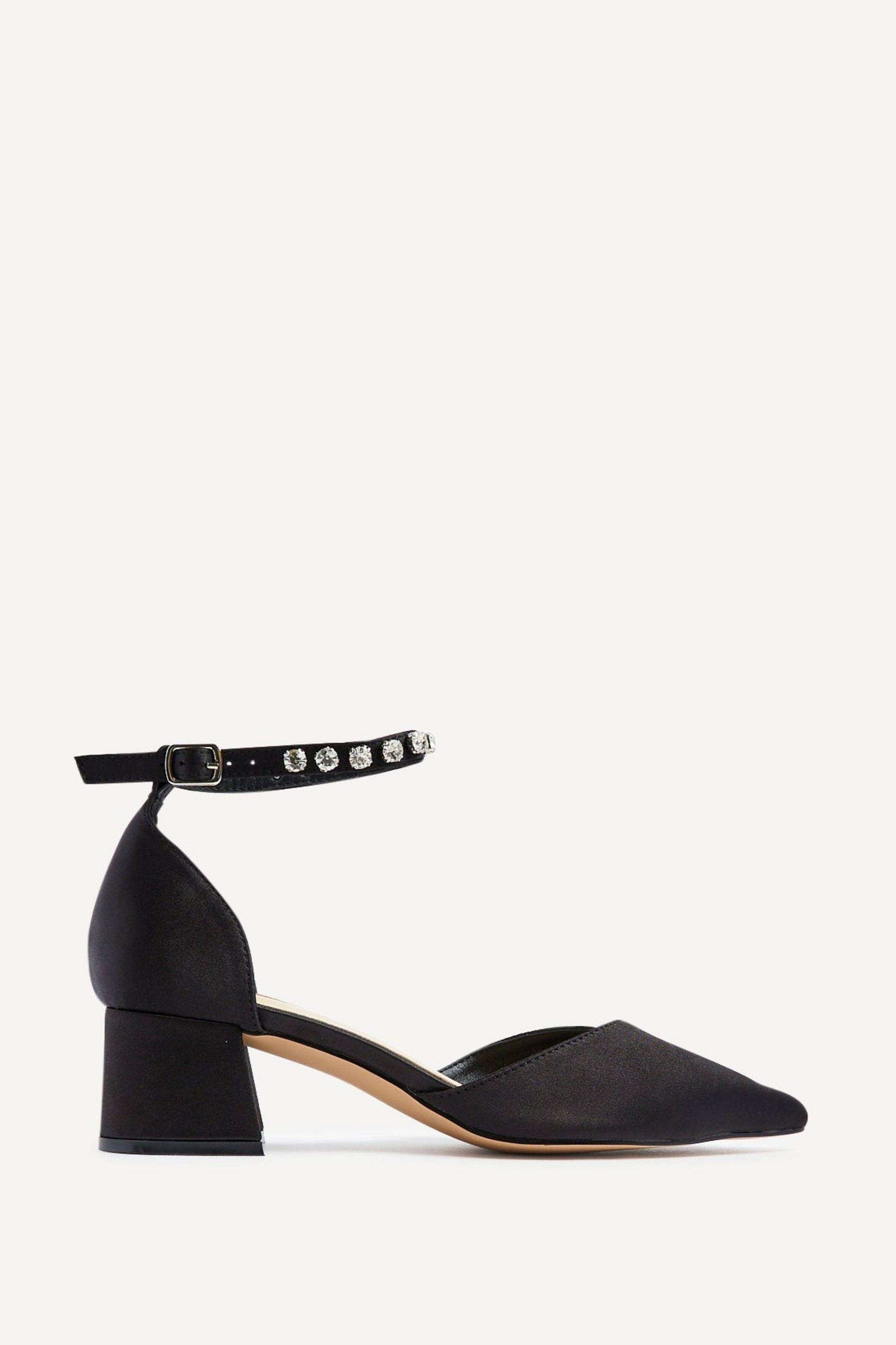 Fearne Black Satin Low Block Court Heel by LINZI