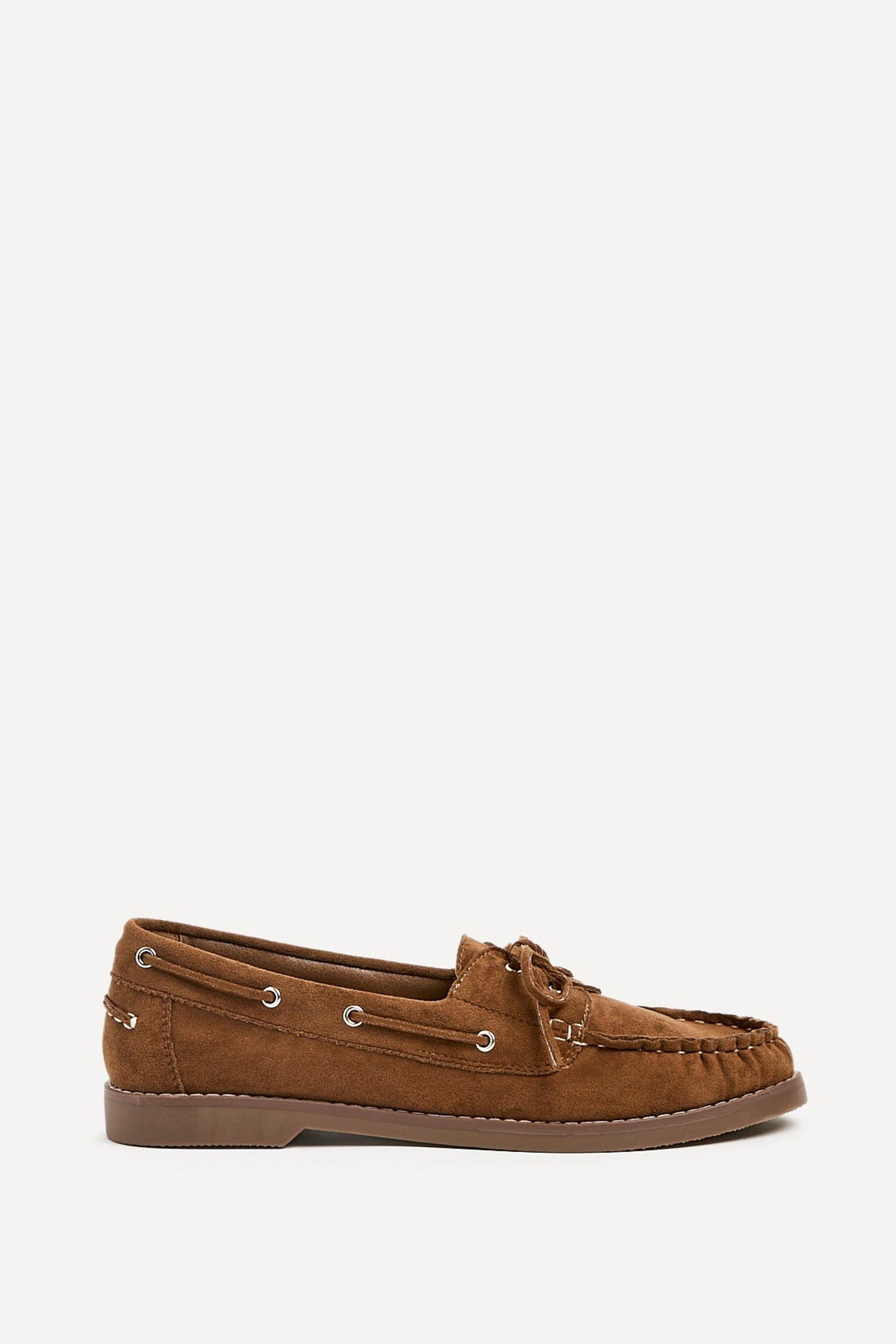Frame Tan Faux Suede Boat Shoes by LINZI