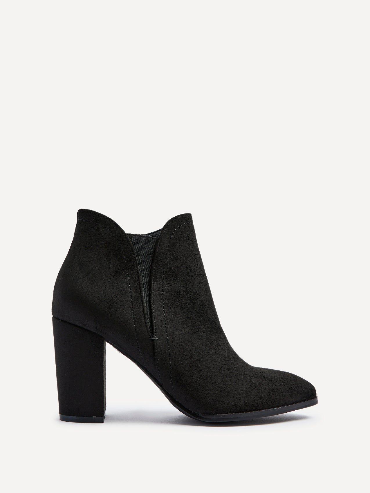 Freda Black Faux Suede Block Heeled Ankle Boot by LINZI