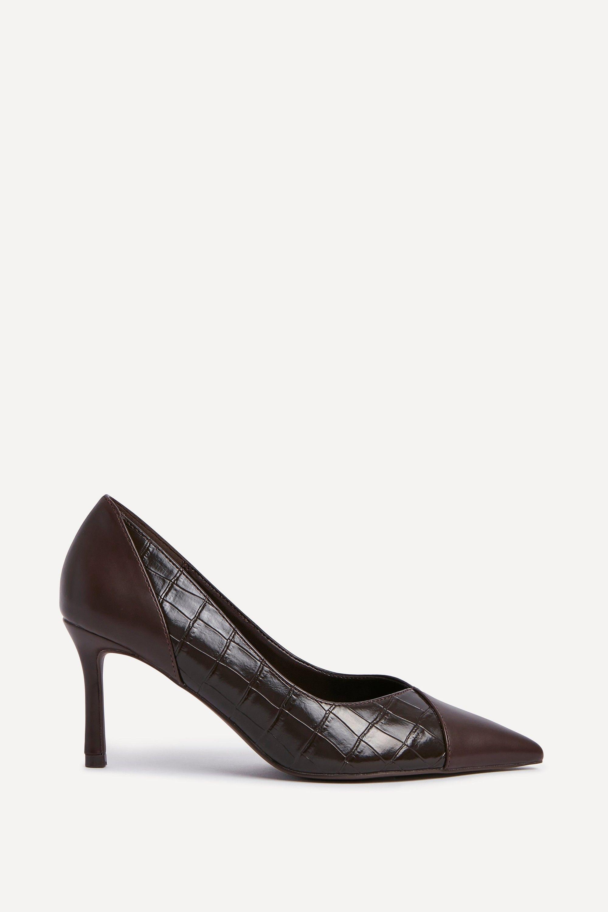 Gaia Brown Faux Leather Mix Croc Court Heel by LINZI