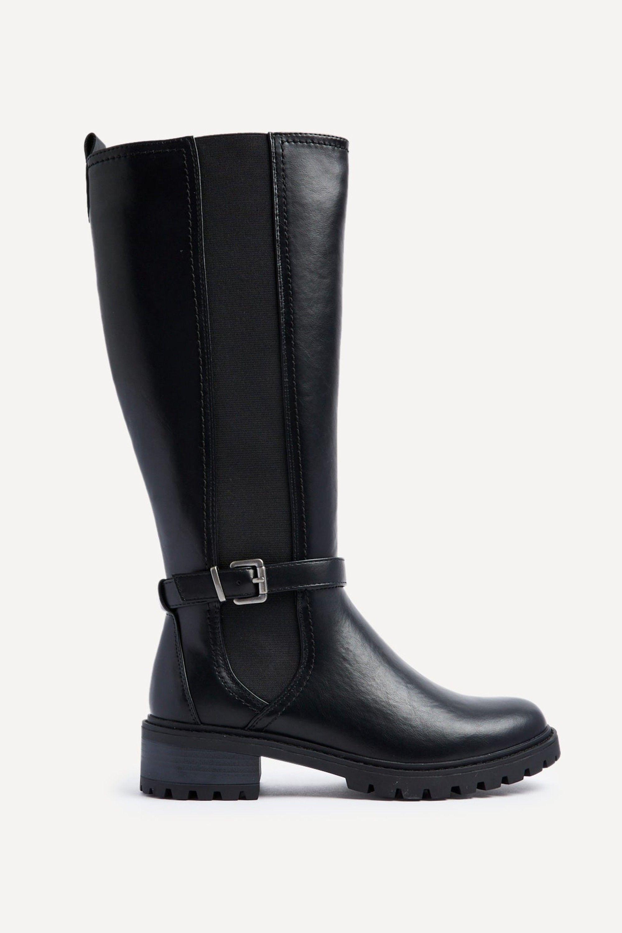 Gilded Black Faux Leather High Leg Boot by LINZI