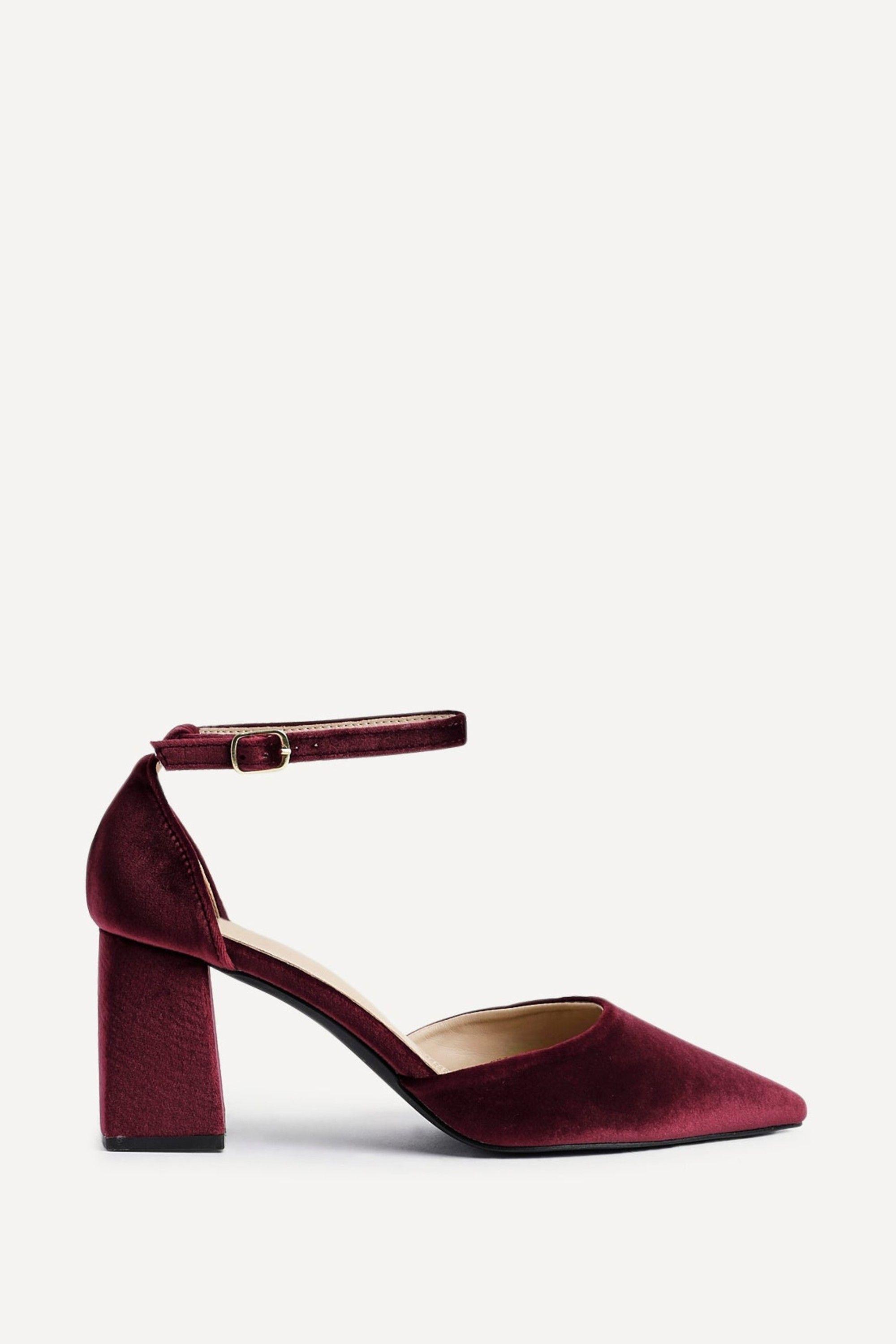 Glam Burgundy Velvet Pointed Block Heel Courts by LINZI