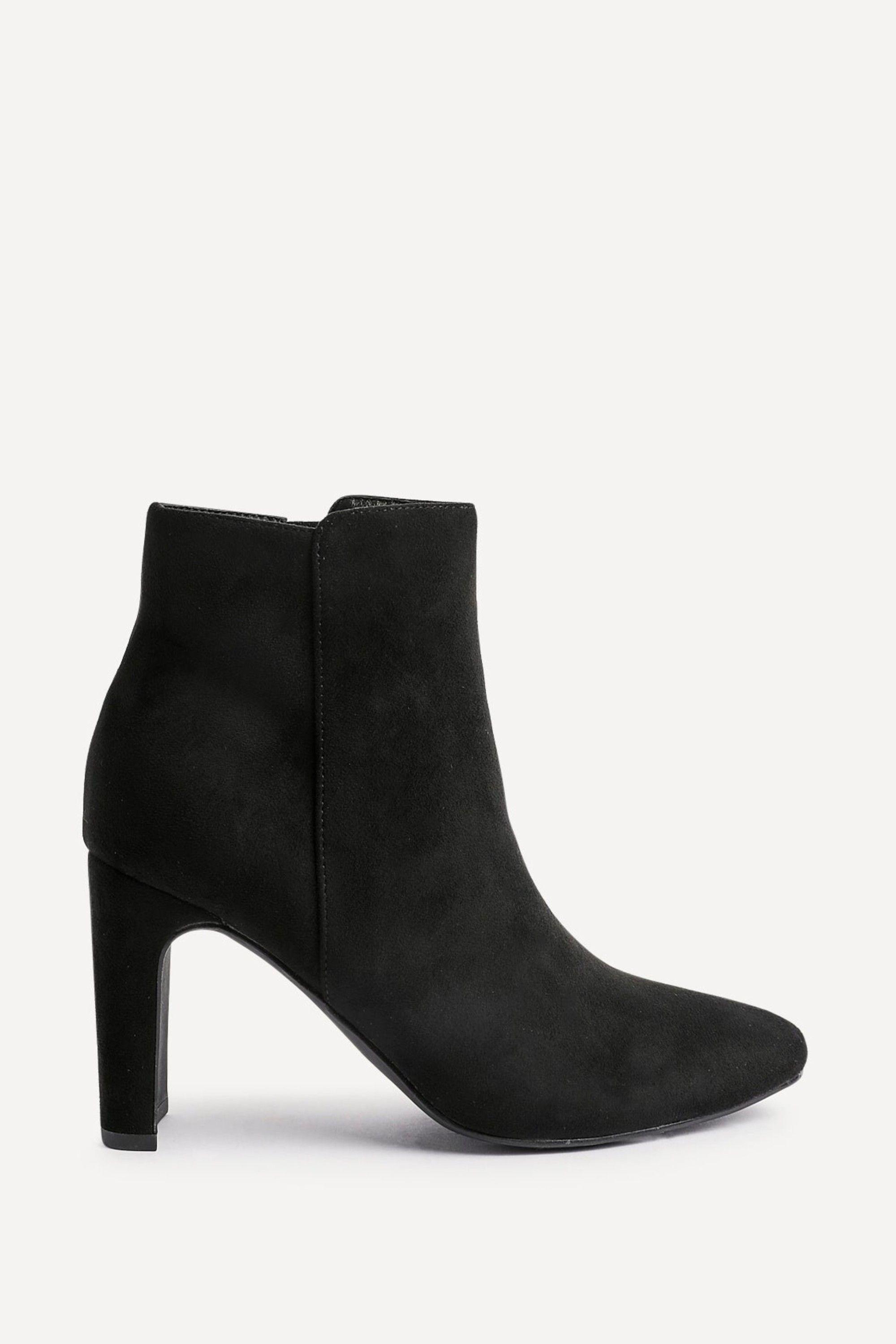 Glance Black Faux Suede Block Heel Ankle Boot by LINZI