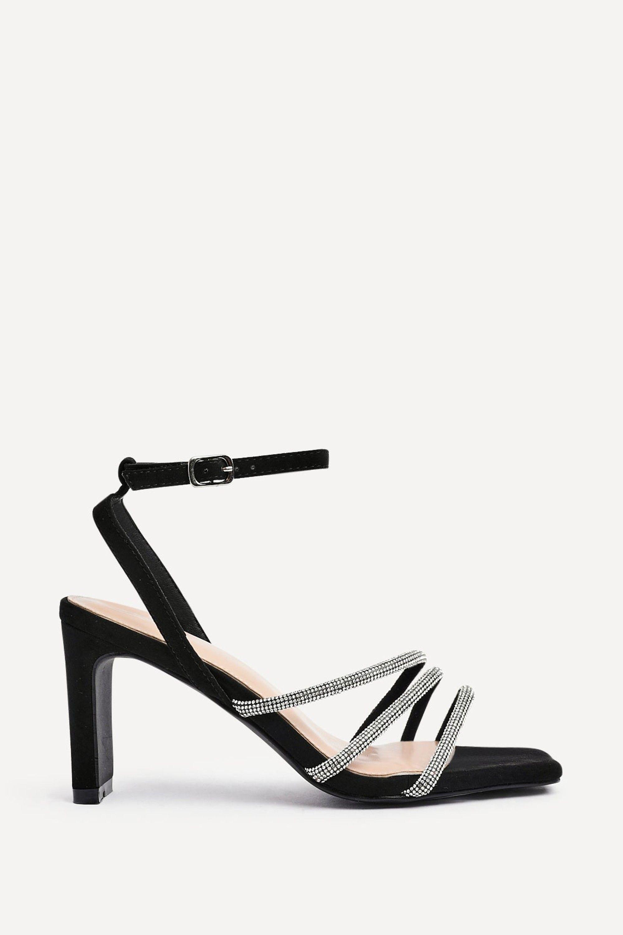 Glimmer Black Faux Suede Diamante Block Heel by LINZI