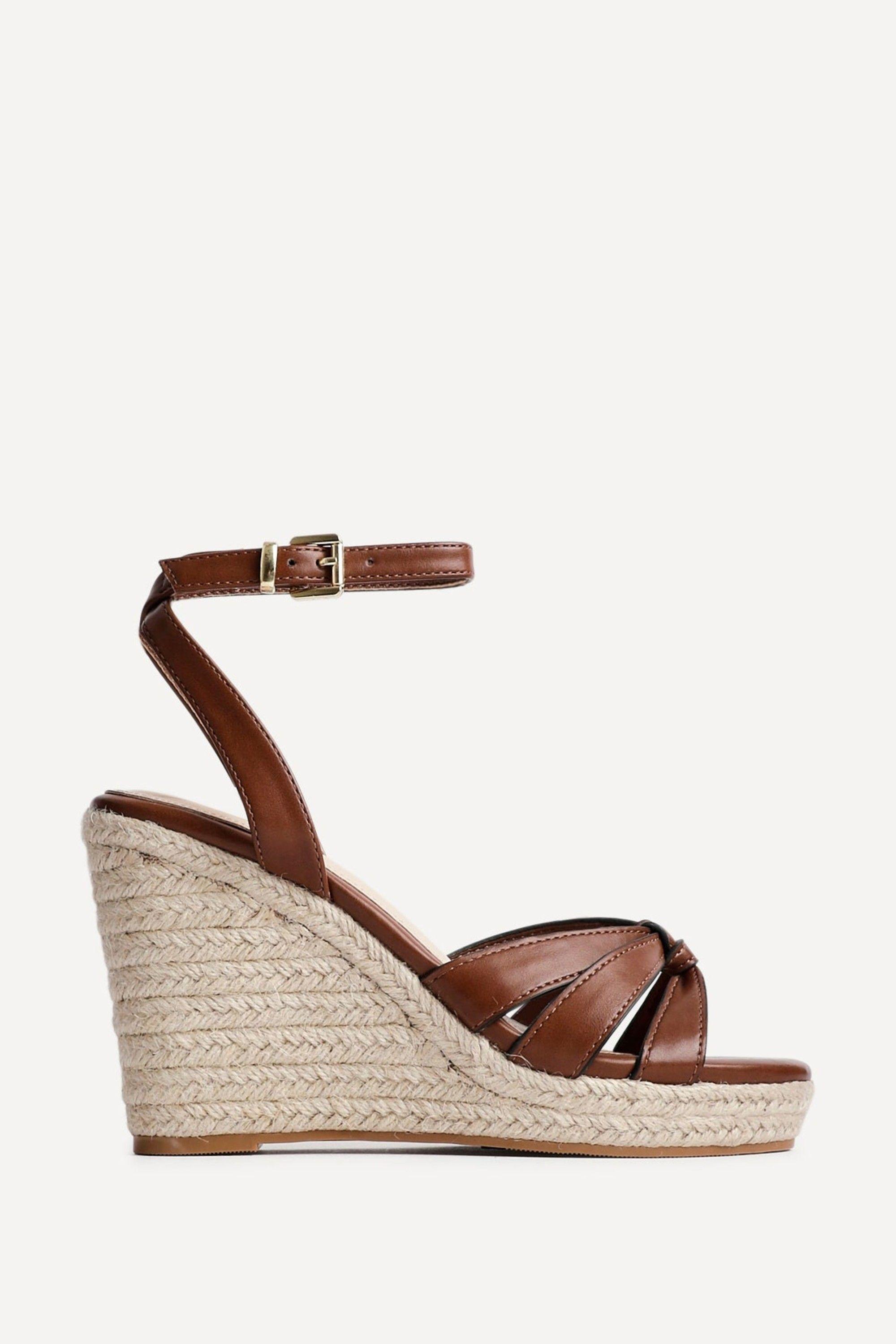 Goddess Brown Faux Leather Espadrille Wedges by LINZI