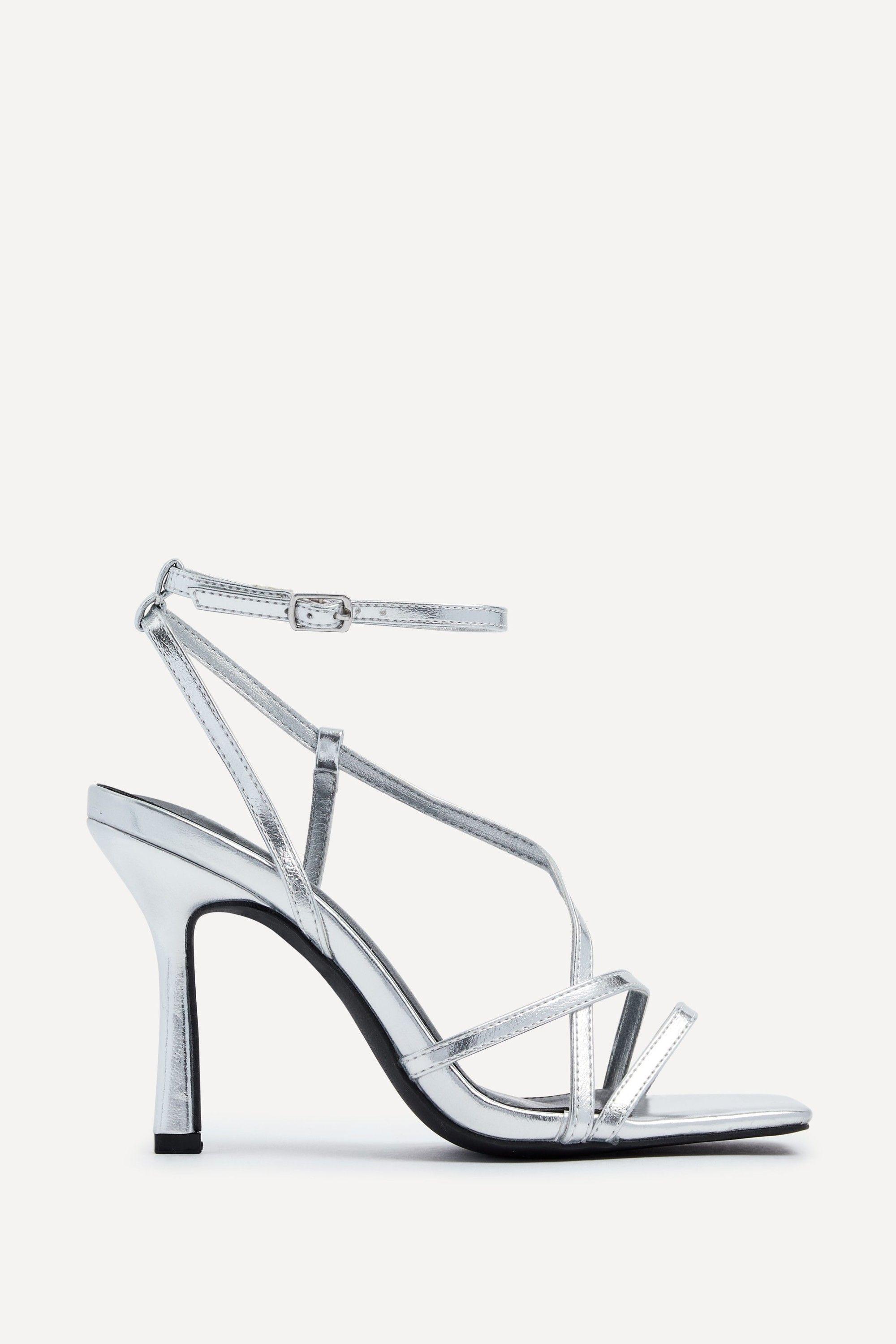 Havana Silver Faux Leather Strappy Heeled Sandal by LINZI Havana Silver Faux Leather Strappy Heeled Sandal by LINZI
