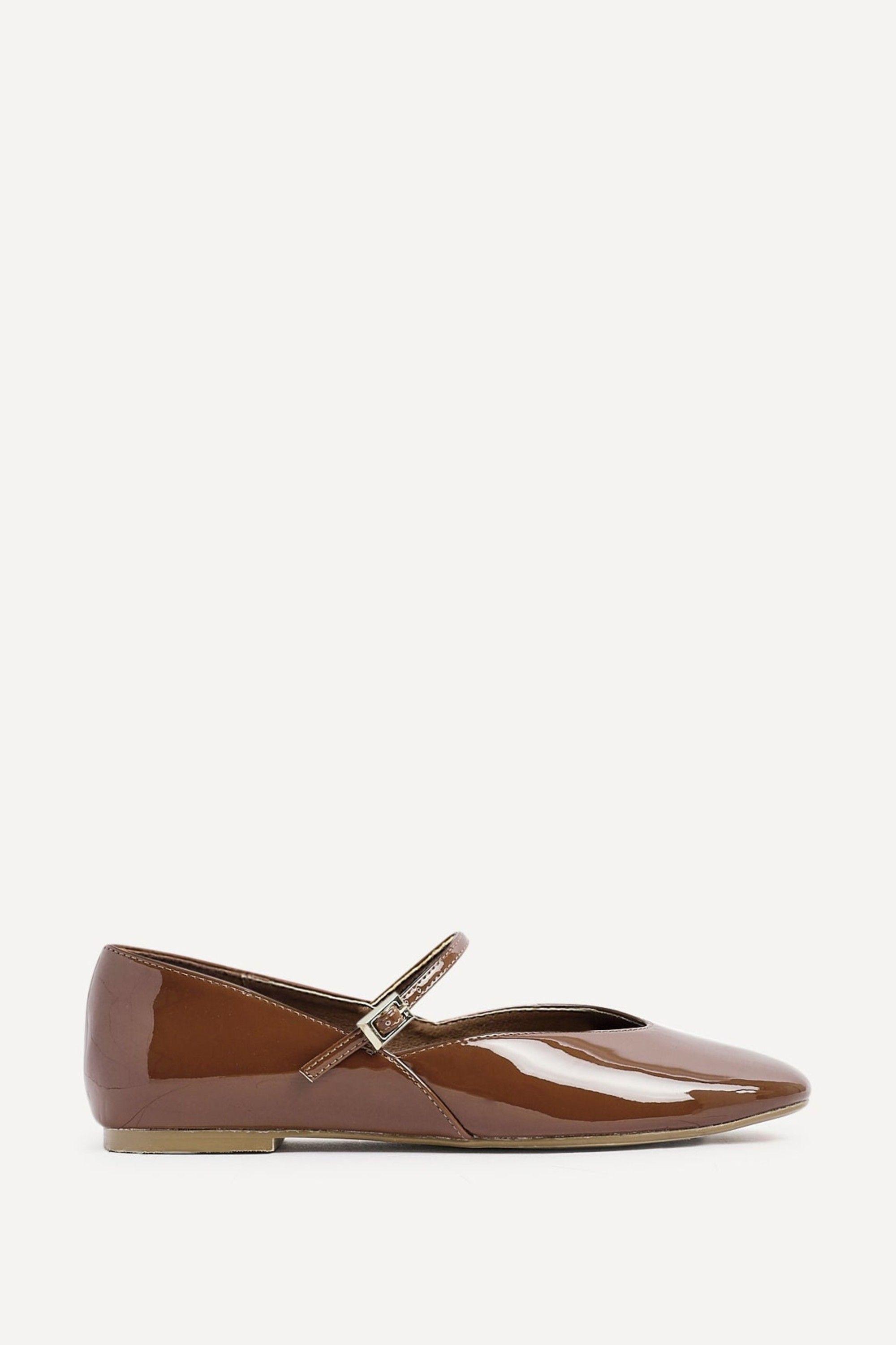 Hush Caramel Faux Leather Mary Jane Style Flats by LINZI