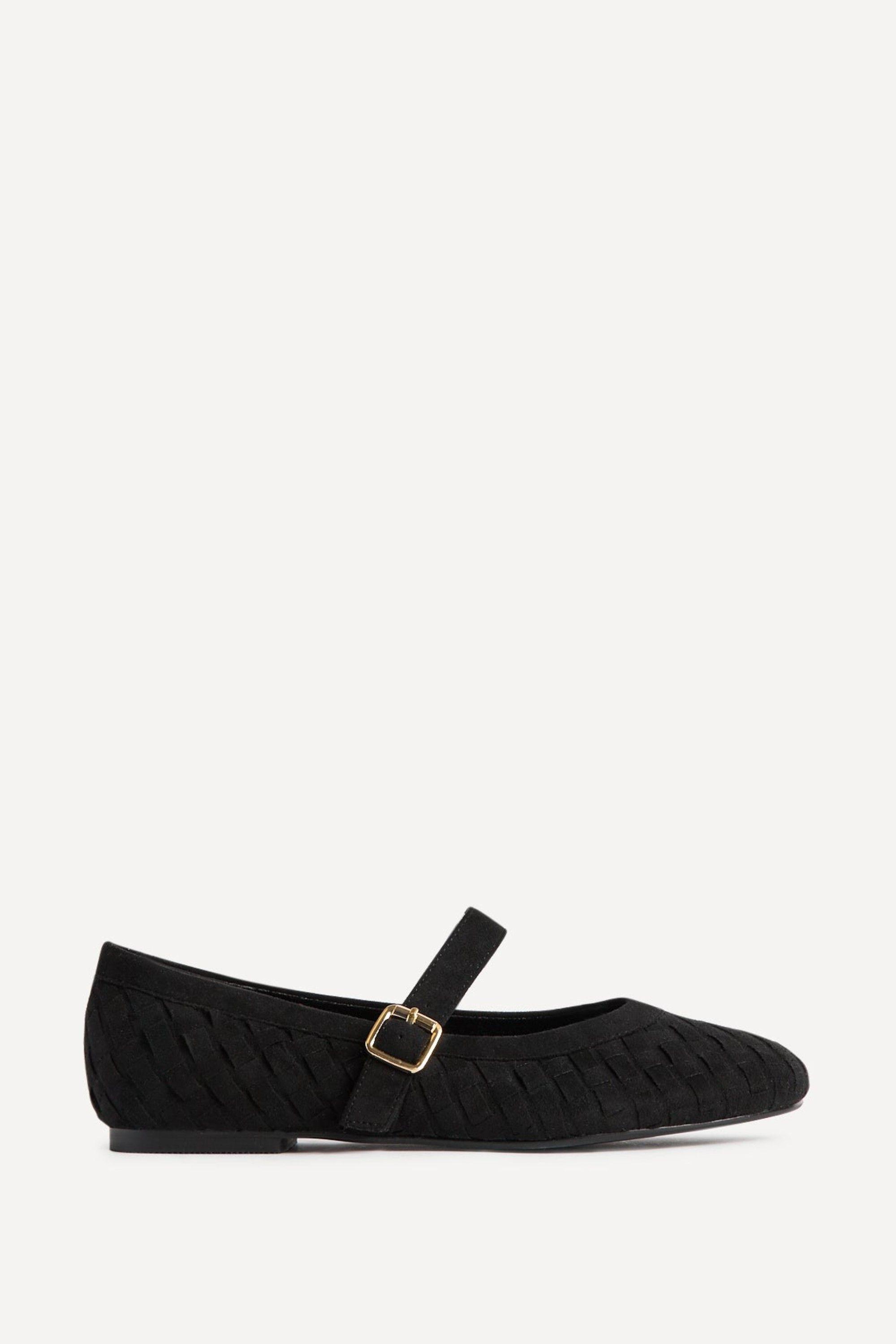 Index Black Faux Suede Handwoven Mary Jane Pumps by LINZI