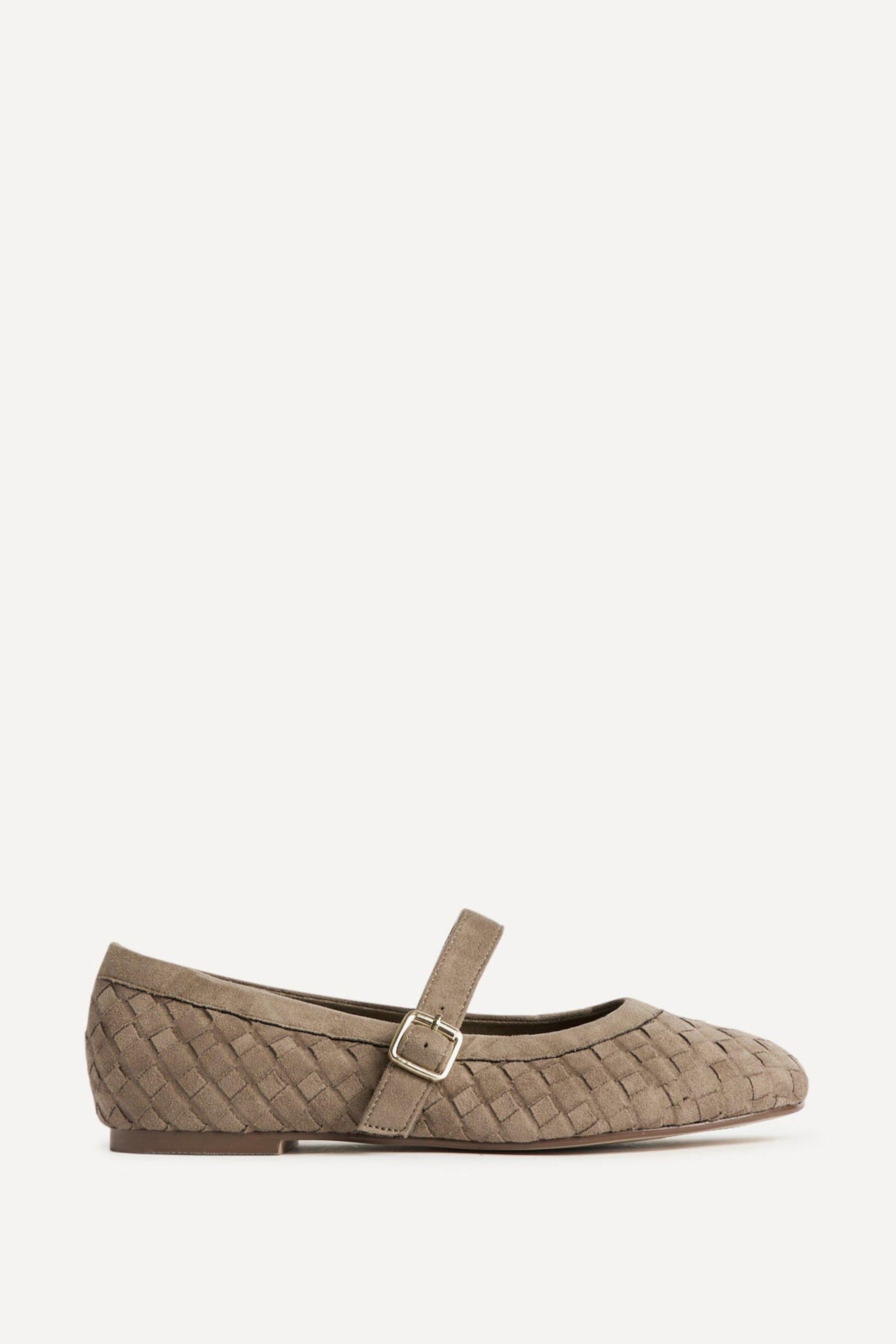 Index Taupe Faux Suede Handwoven Mary Jane Pumps by LINZI