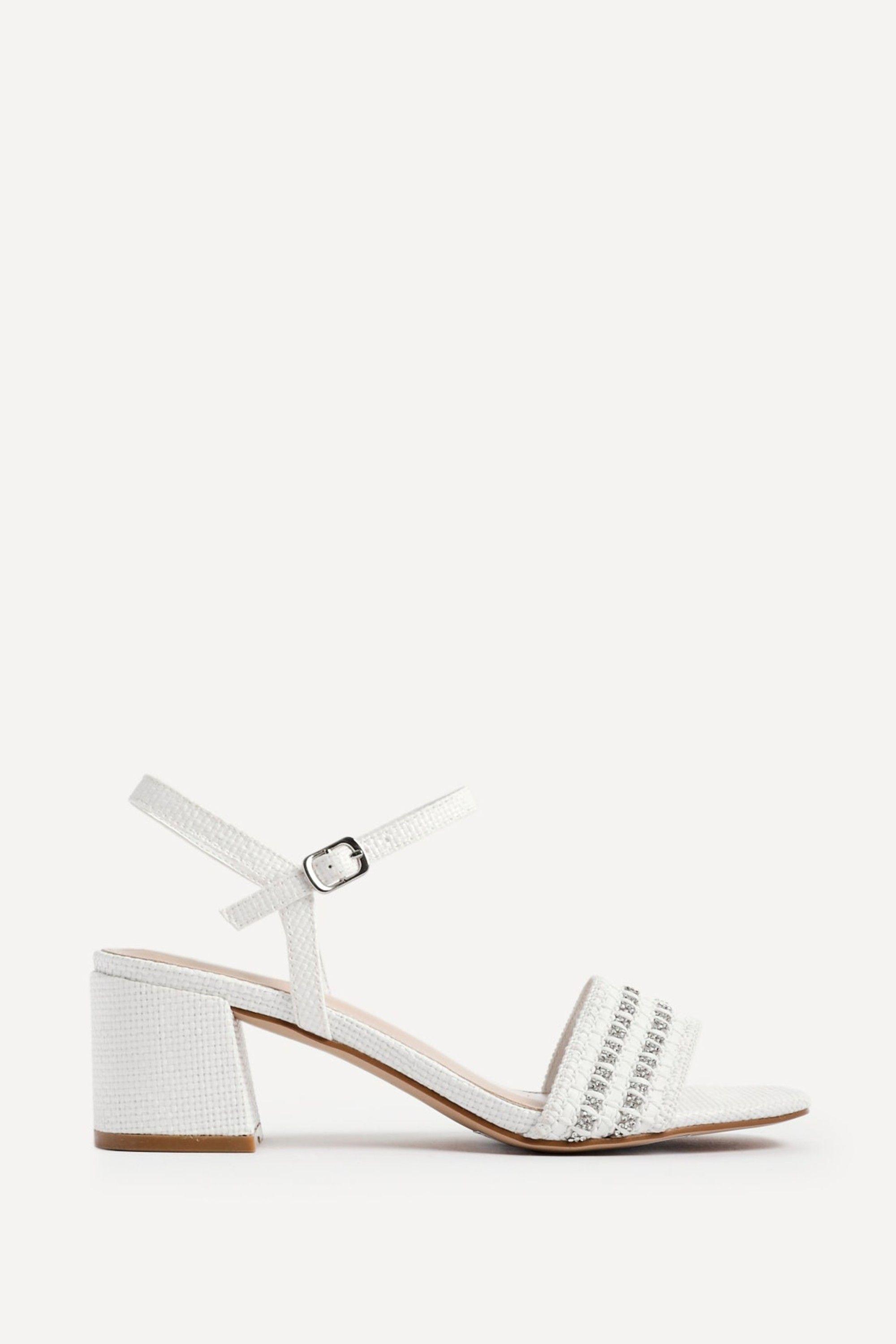 Indie White Raffia Diamante Block Heeled Sandals by LINZI Indie White Raffia Diamante Block Heeled Sandals by LINZI