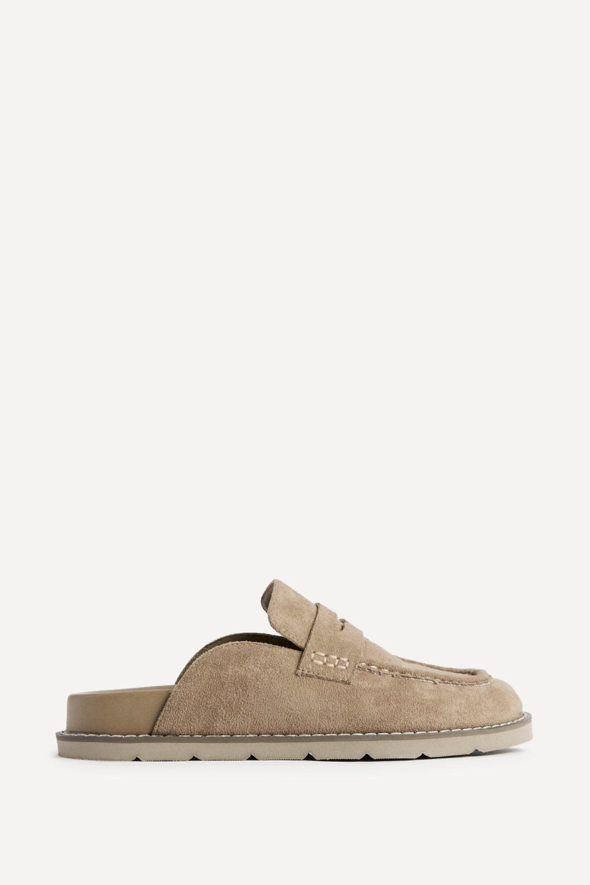 Invested Beige Faux Suede Mule Loafers by LINZI