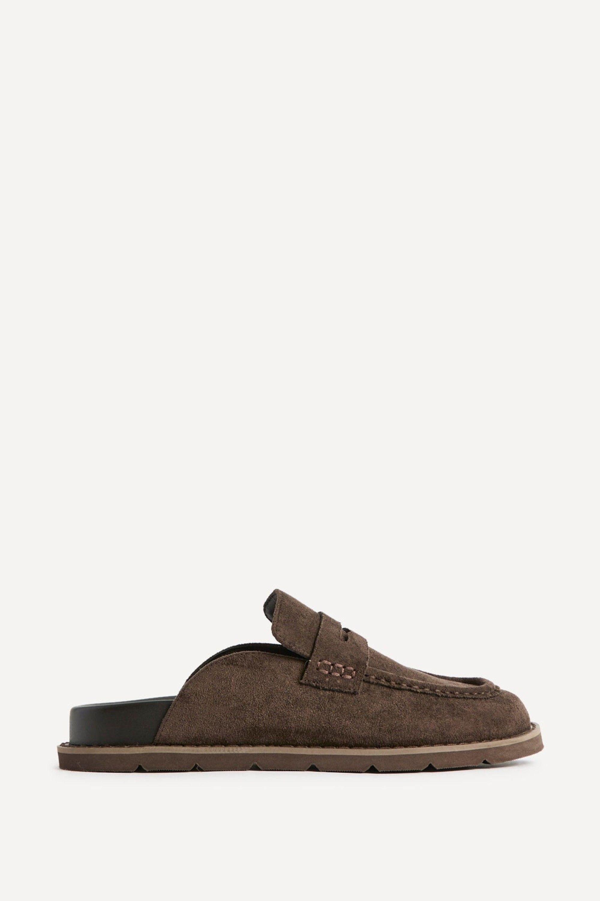 Invested Brown Faux Suede Mule Loafers by LINZI