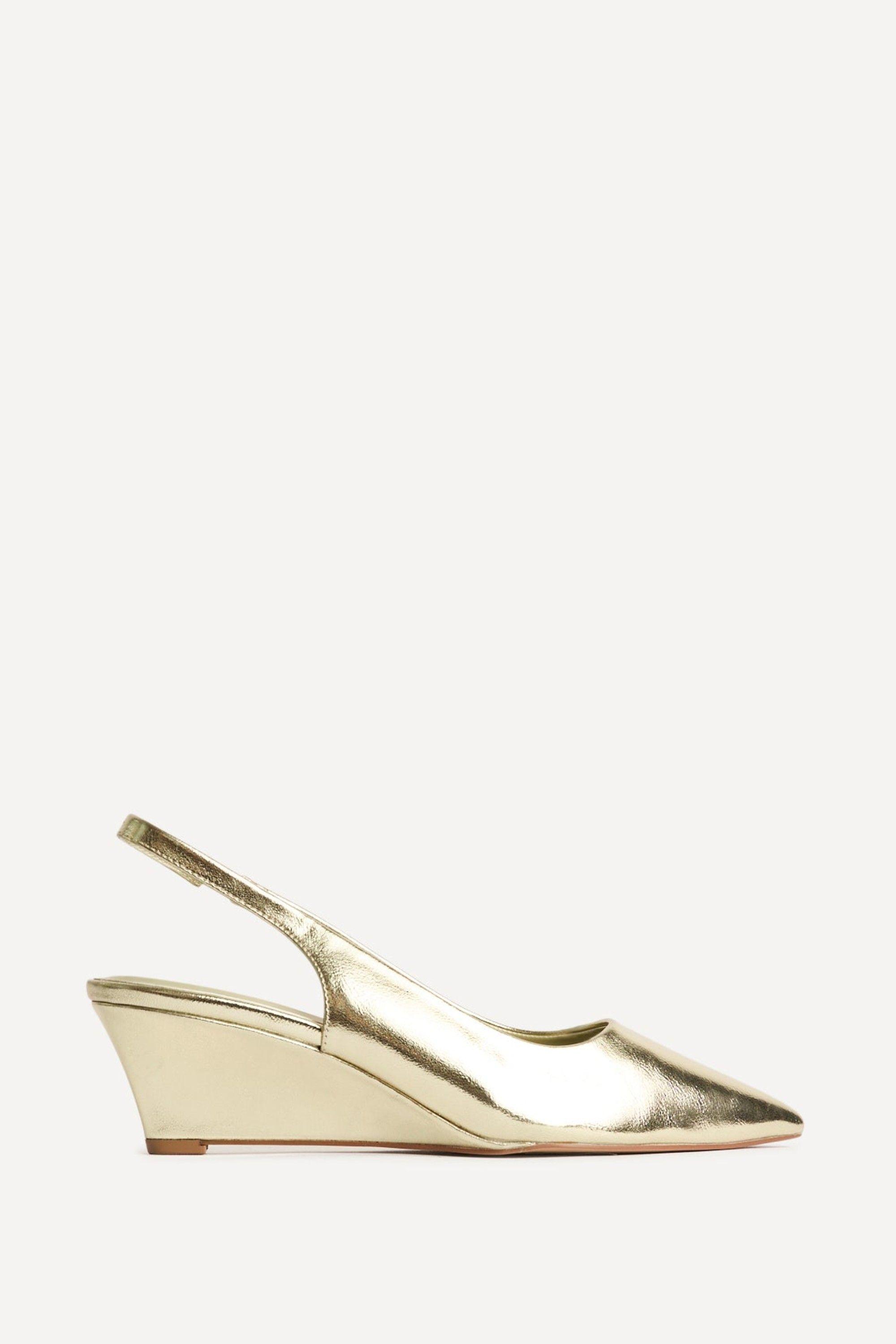 Janelle Gold Slingback Wedge Court Heels by LINZI