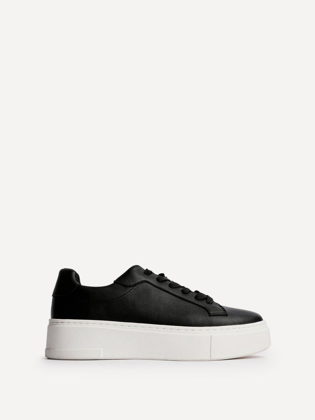 Jersey Black Faux Leather Trainers by LINZI