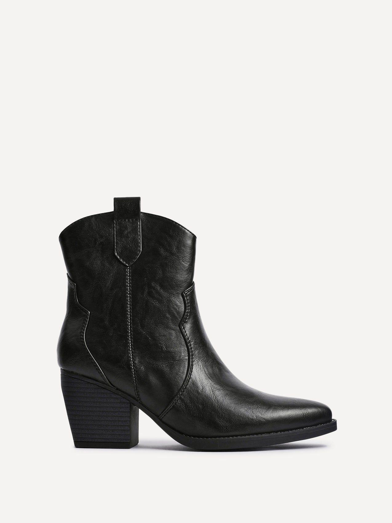 Jessie Black Faux Leather Western Ankle Boot by LINZI