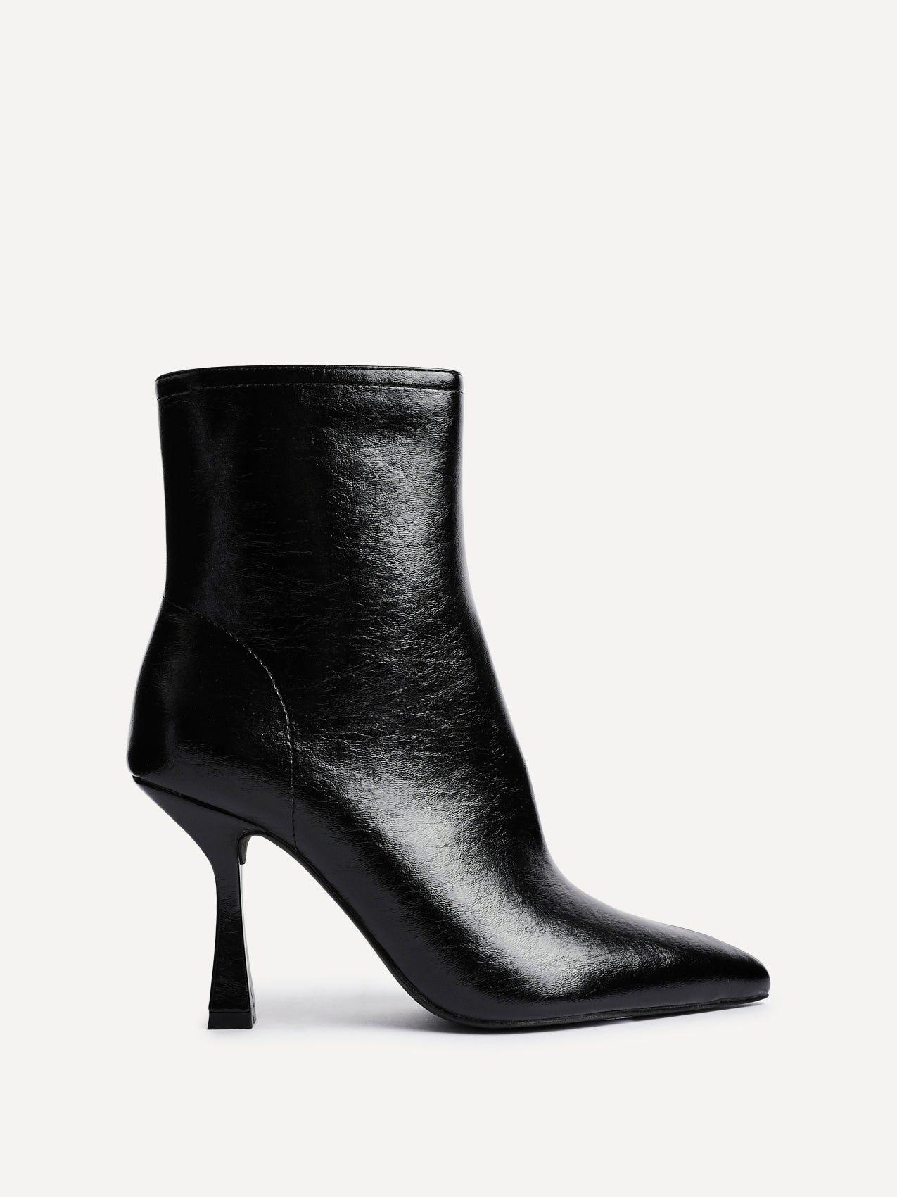 Jetta Black Faux Leather Heeled Boot by LINZI