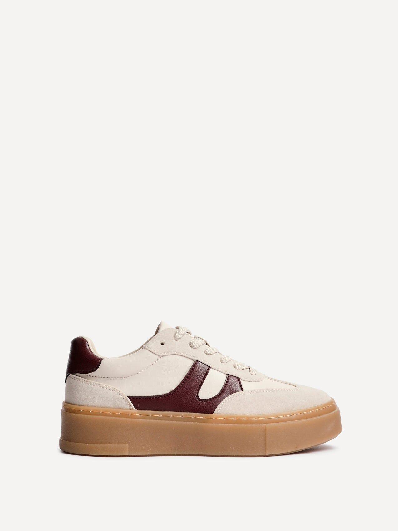 Kaia Nude and Burgundy Faux Leather Trainers by LINZI