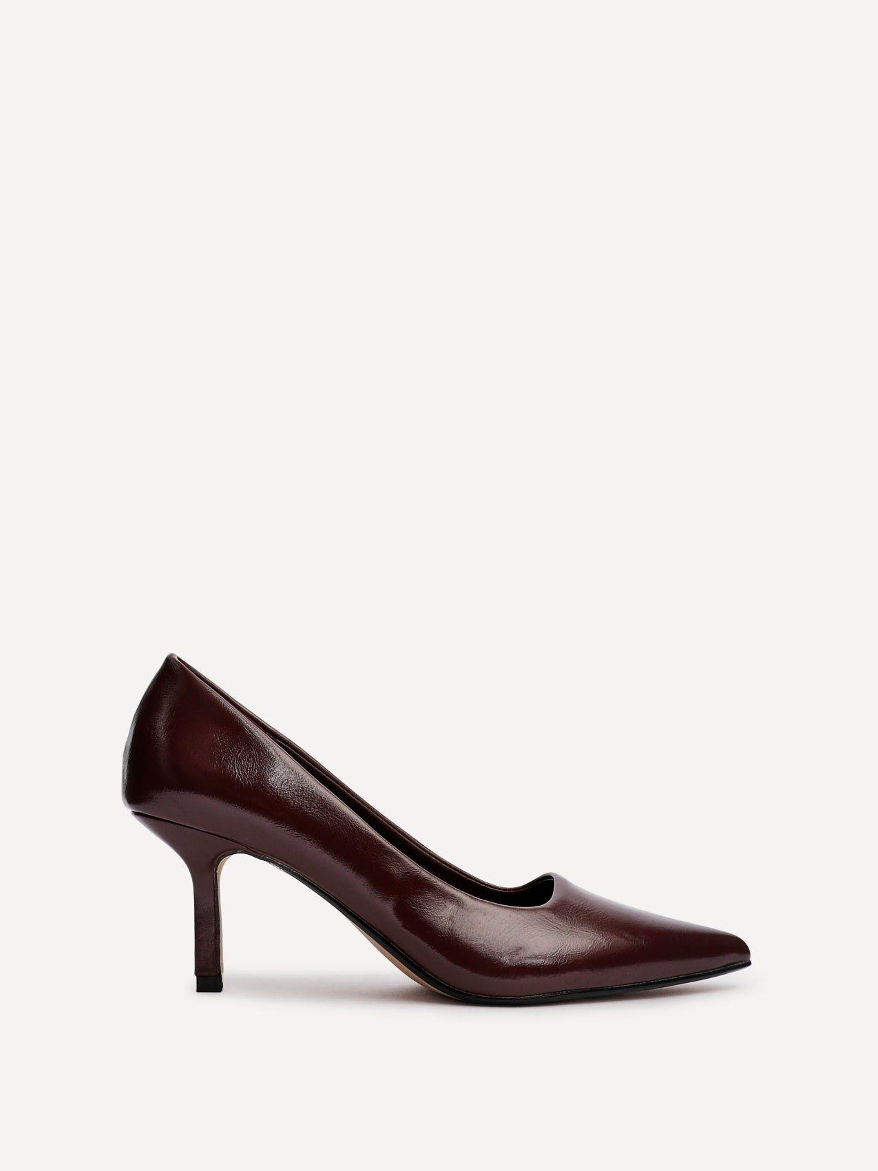 Kat Burgundy Faux Leather Court Heels by LINZI