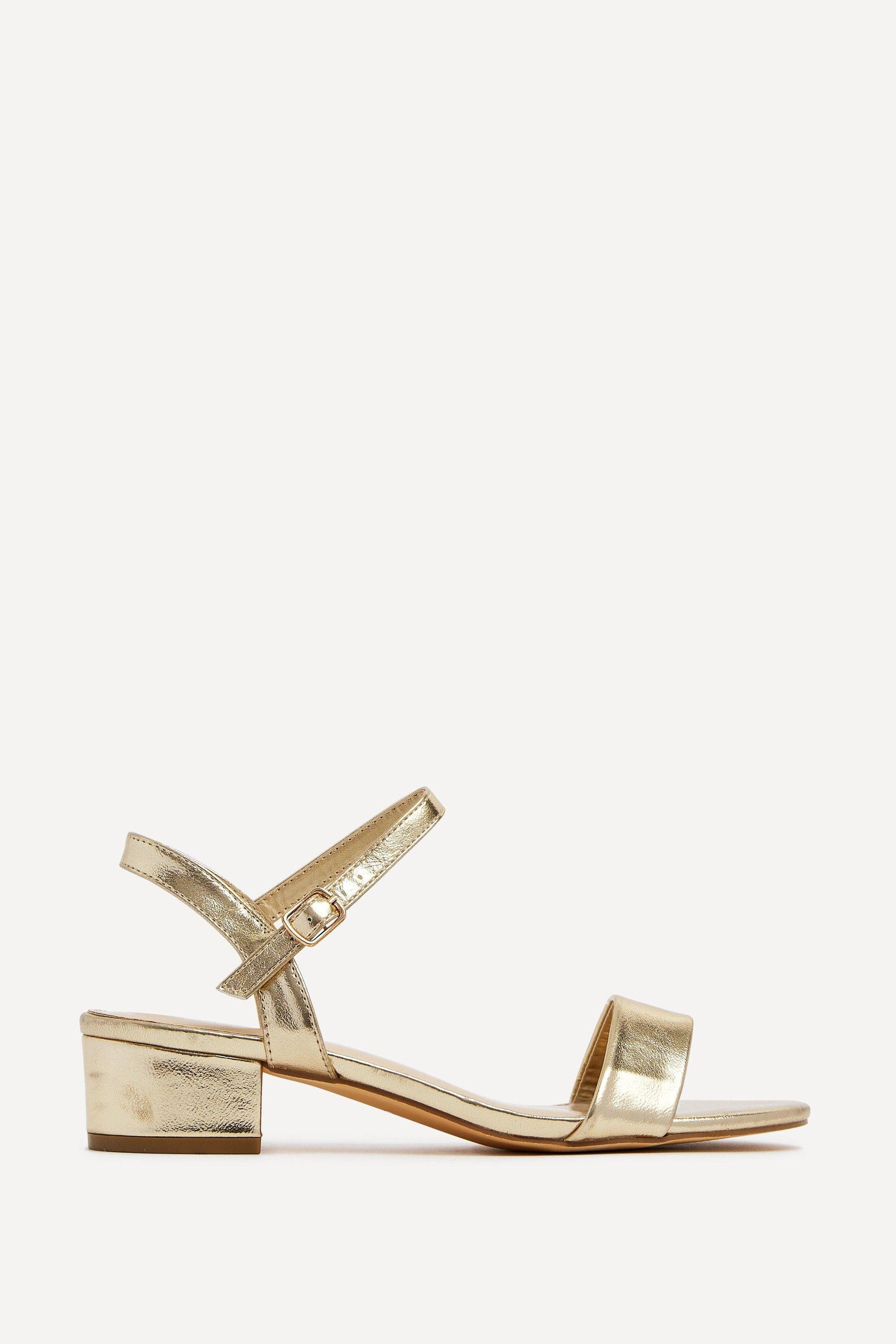 Kezzi Gold Faux Leather Low Heeled Sandals by LINZI