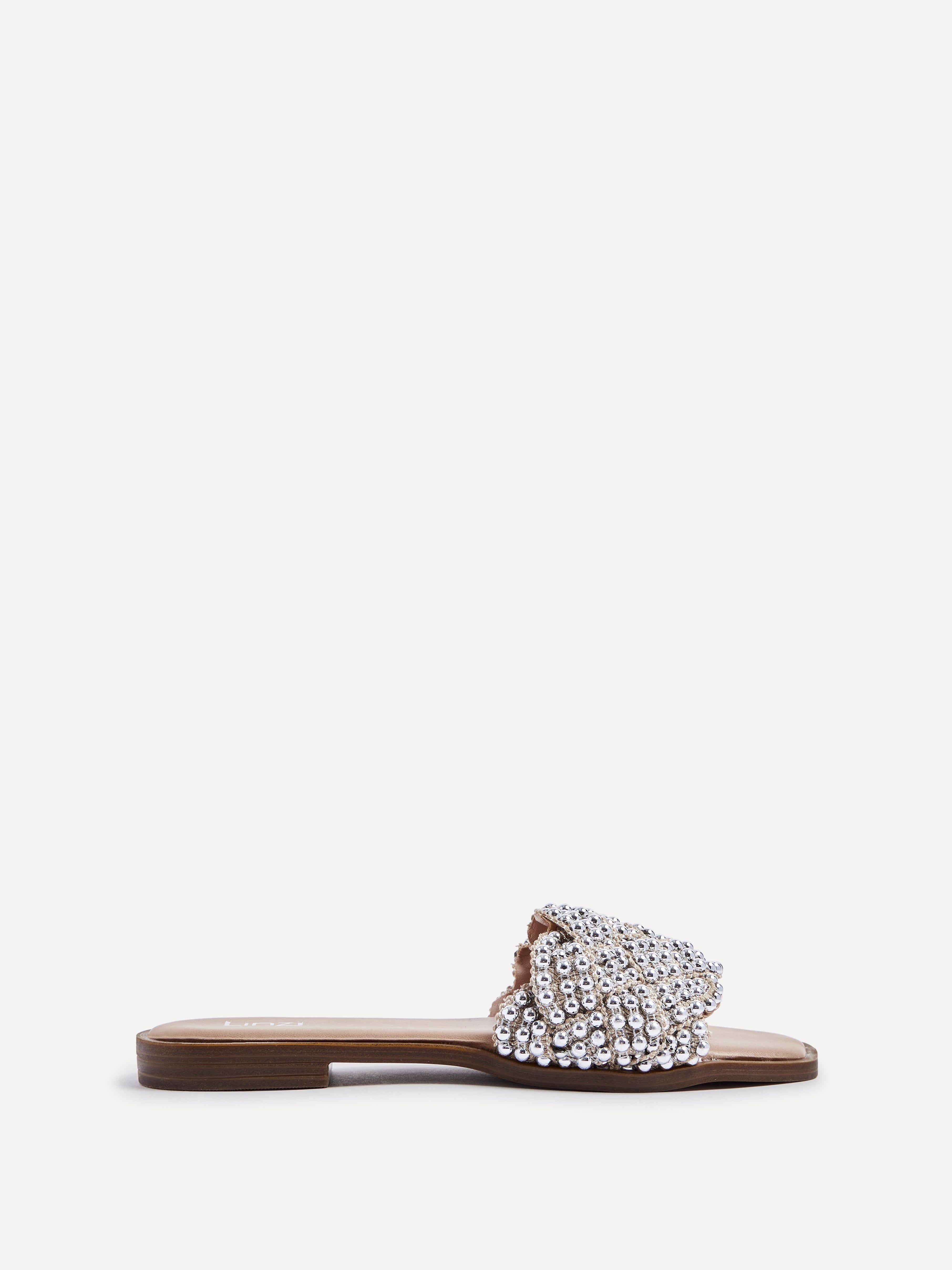 Lanette Nude Faux Leather Plaited & Beaded Flat Sandals by LINZI