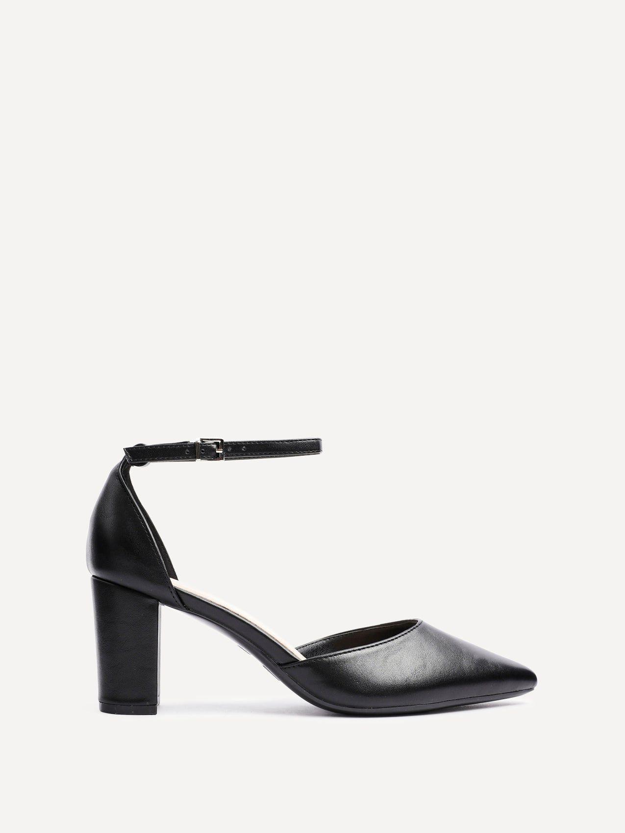 Leona Black Faux Leather Closed Back Block Heeled Court Shoe by LINZI