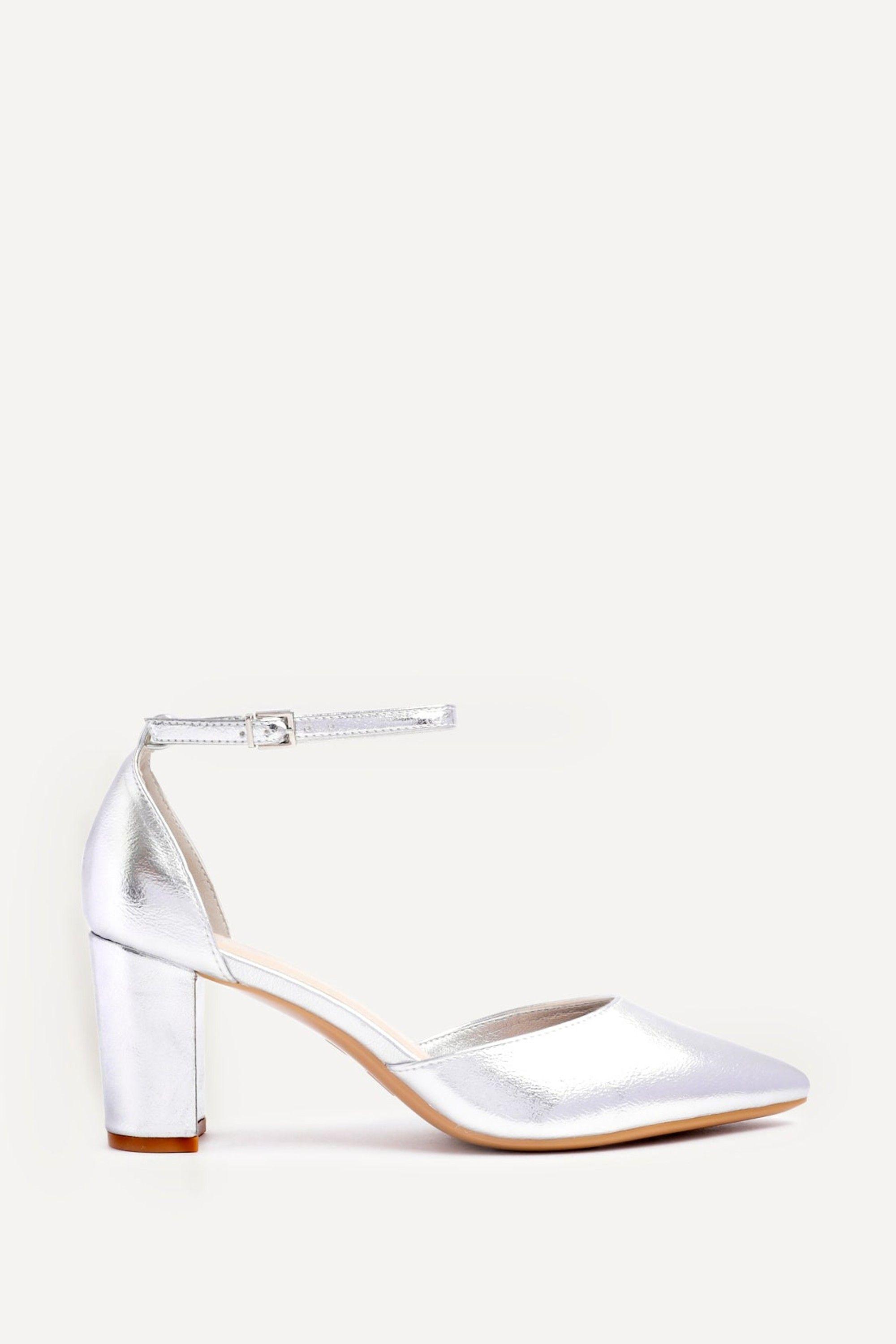 Leona Silver Faux Leather Closed Back Block Heeled Court Shoe by LINZI