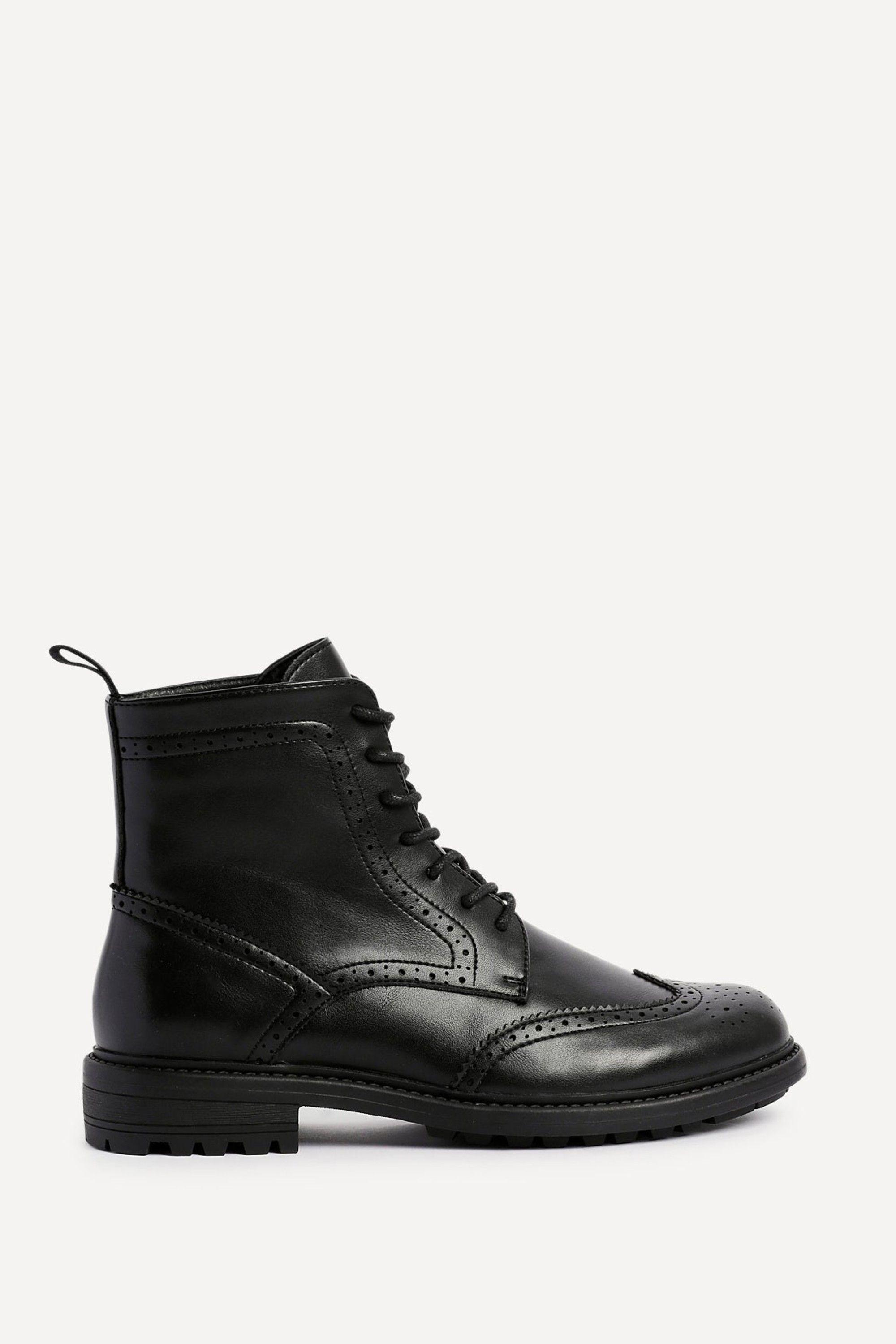 Leonardo Mens Black Faux Leather Brogue Boots by LINZI