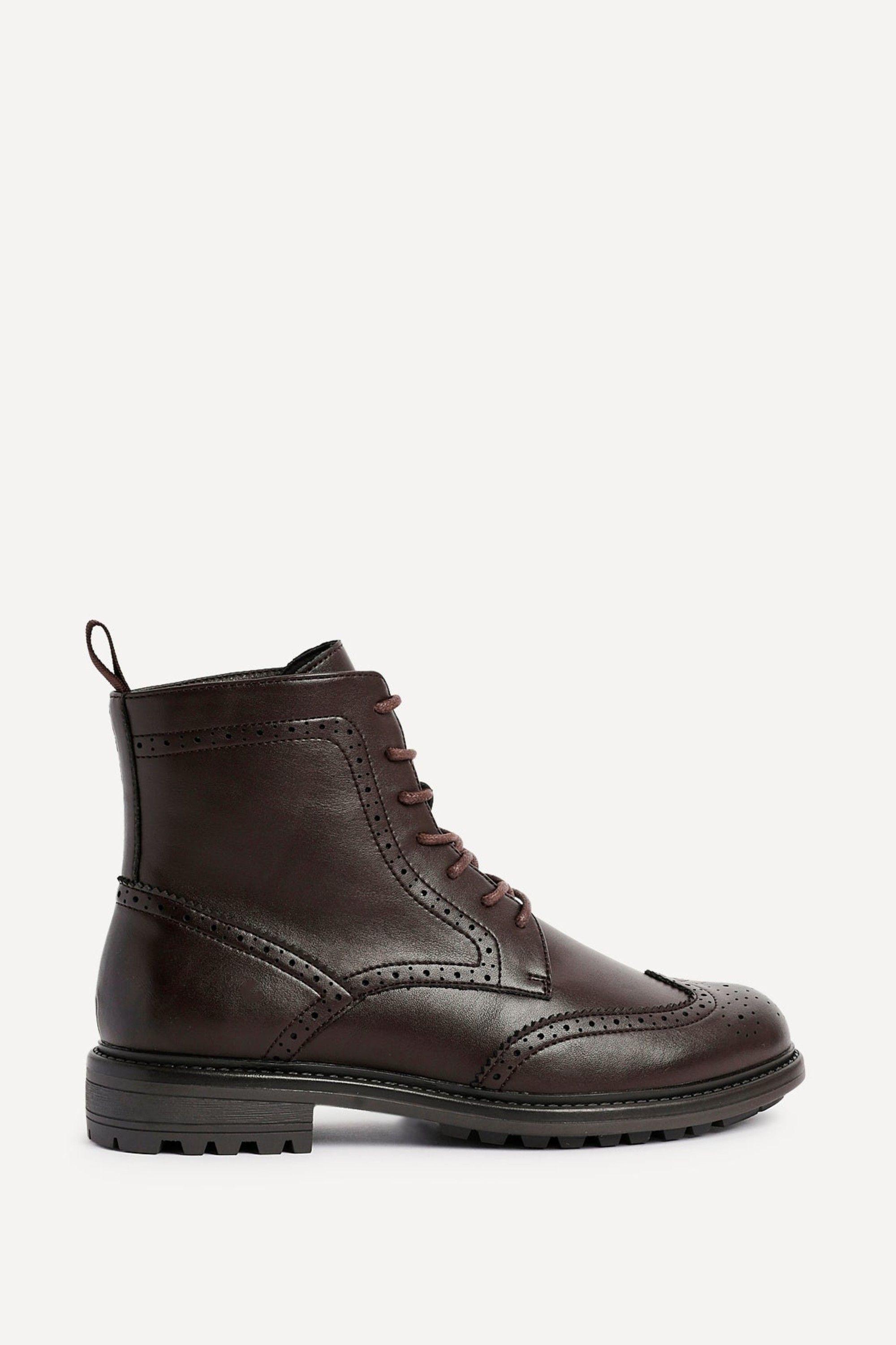 Leonardo Mens Brown Faux Leather Brogue Boots by LINZI