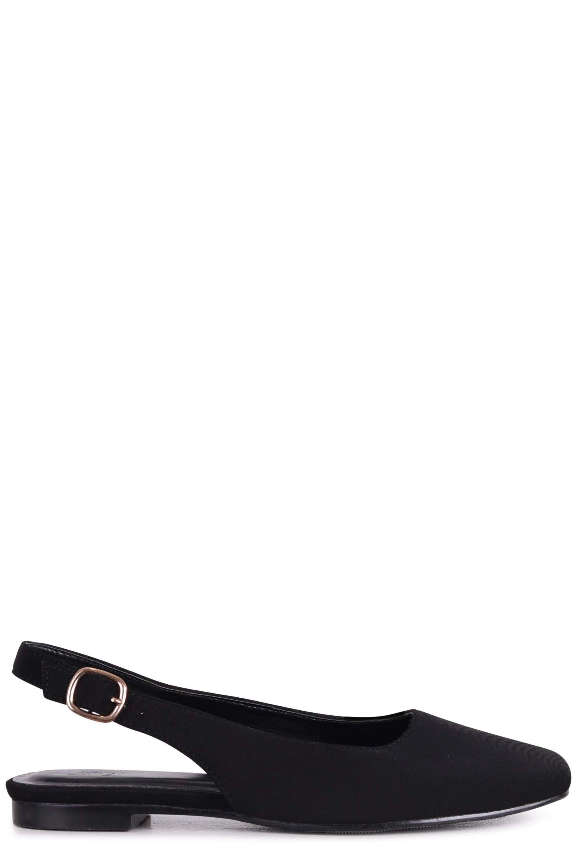 Lidia Black Lycra Square Toe Flat Shoe by LINZI