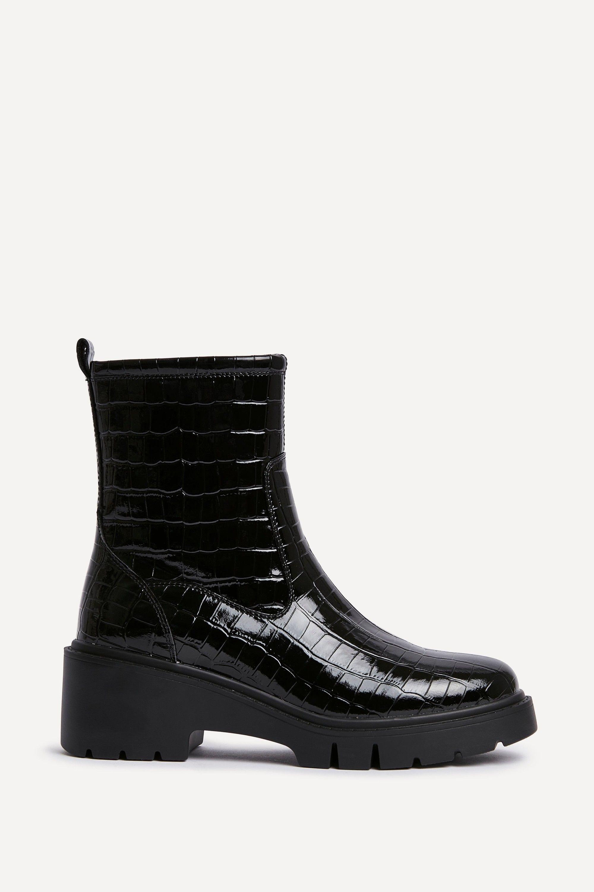 Limited Black Faux Croc Leather Ankle Boot by LINZI