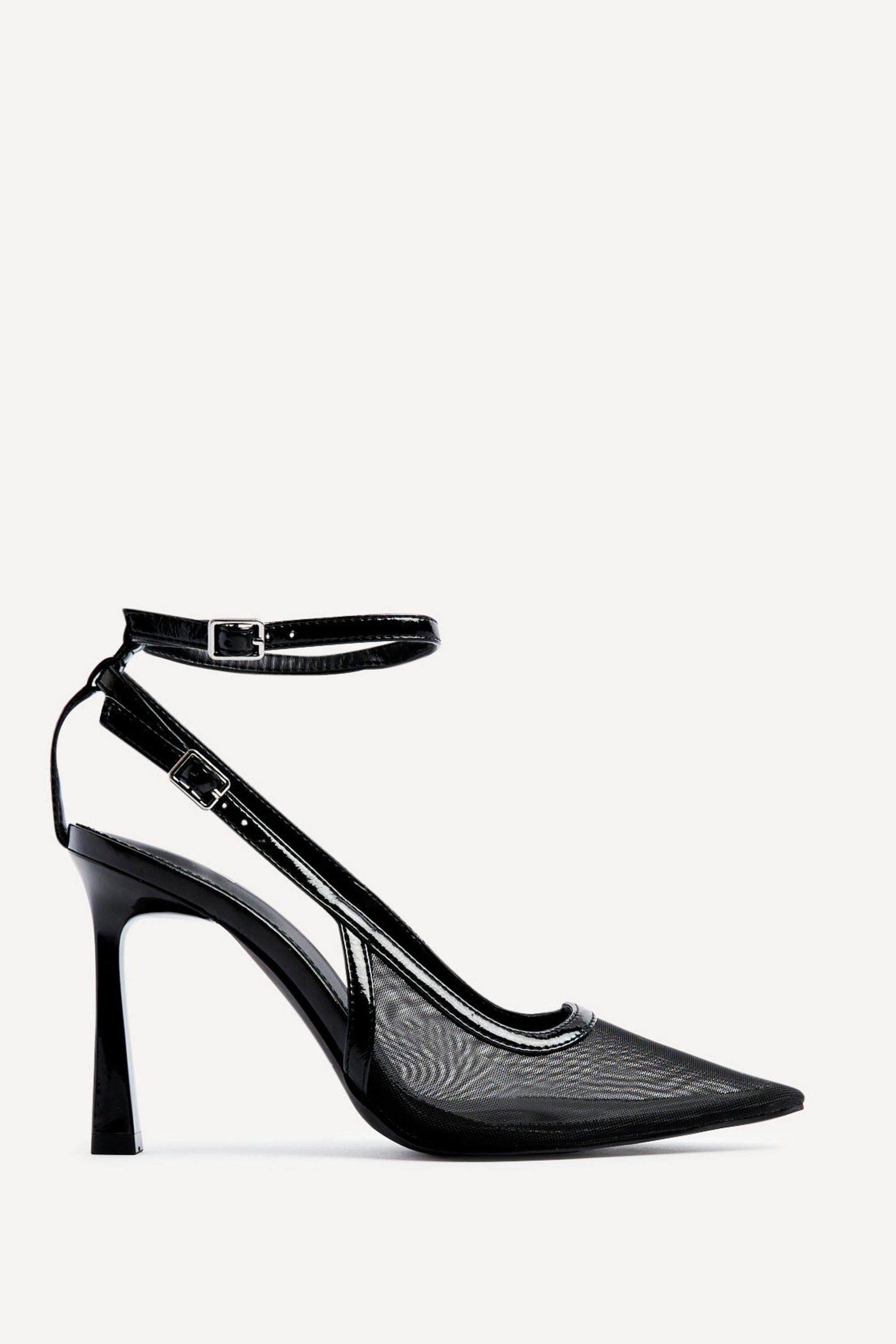 Louella Black Mesh Stiletto Court Heel by LINZI