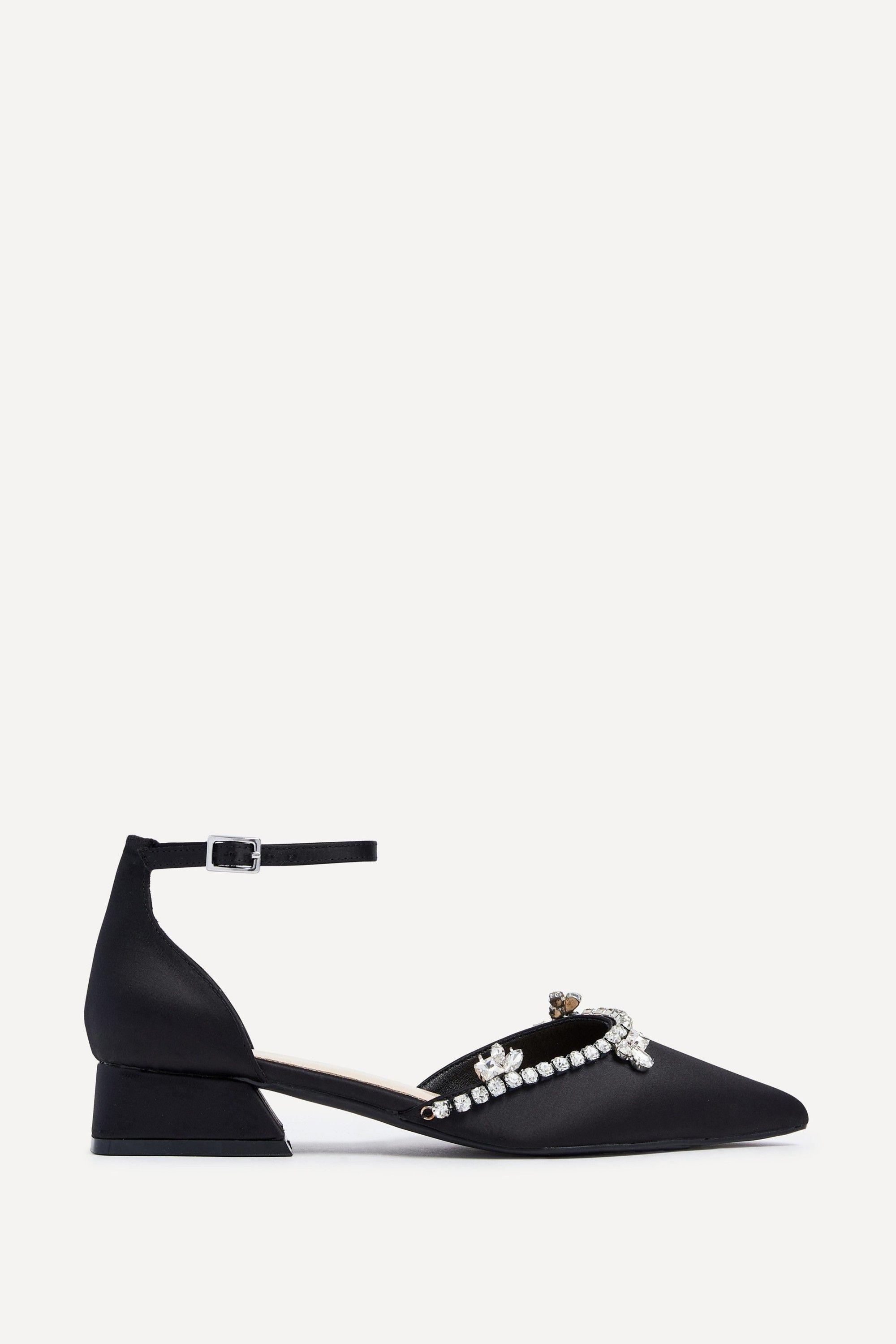 Lucia Black Satin Court Style Low Block Heel by LINZI