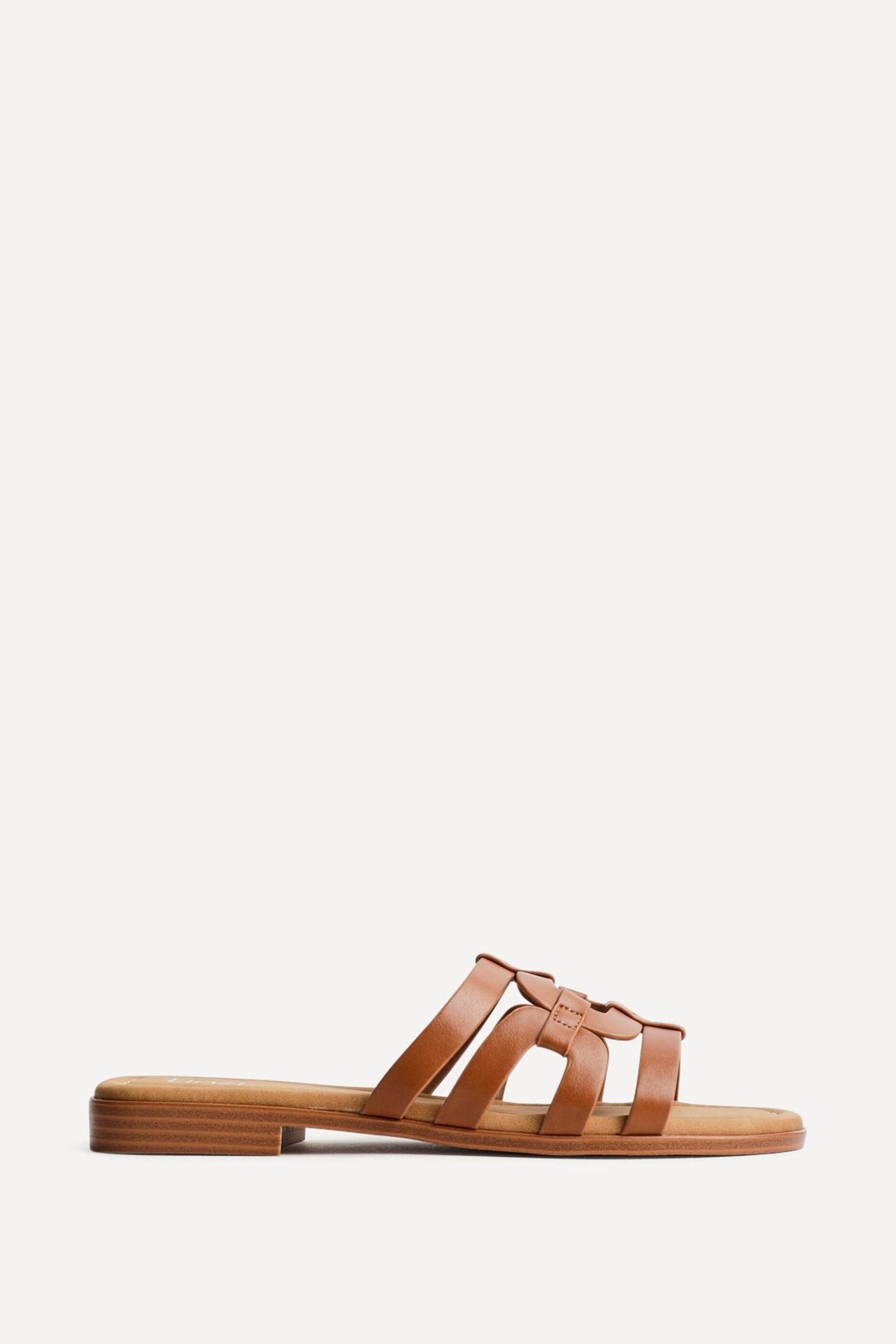 Lupita Tan Linked Flat Slider Sandals by LINZI