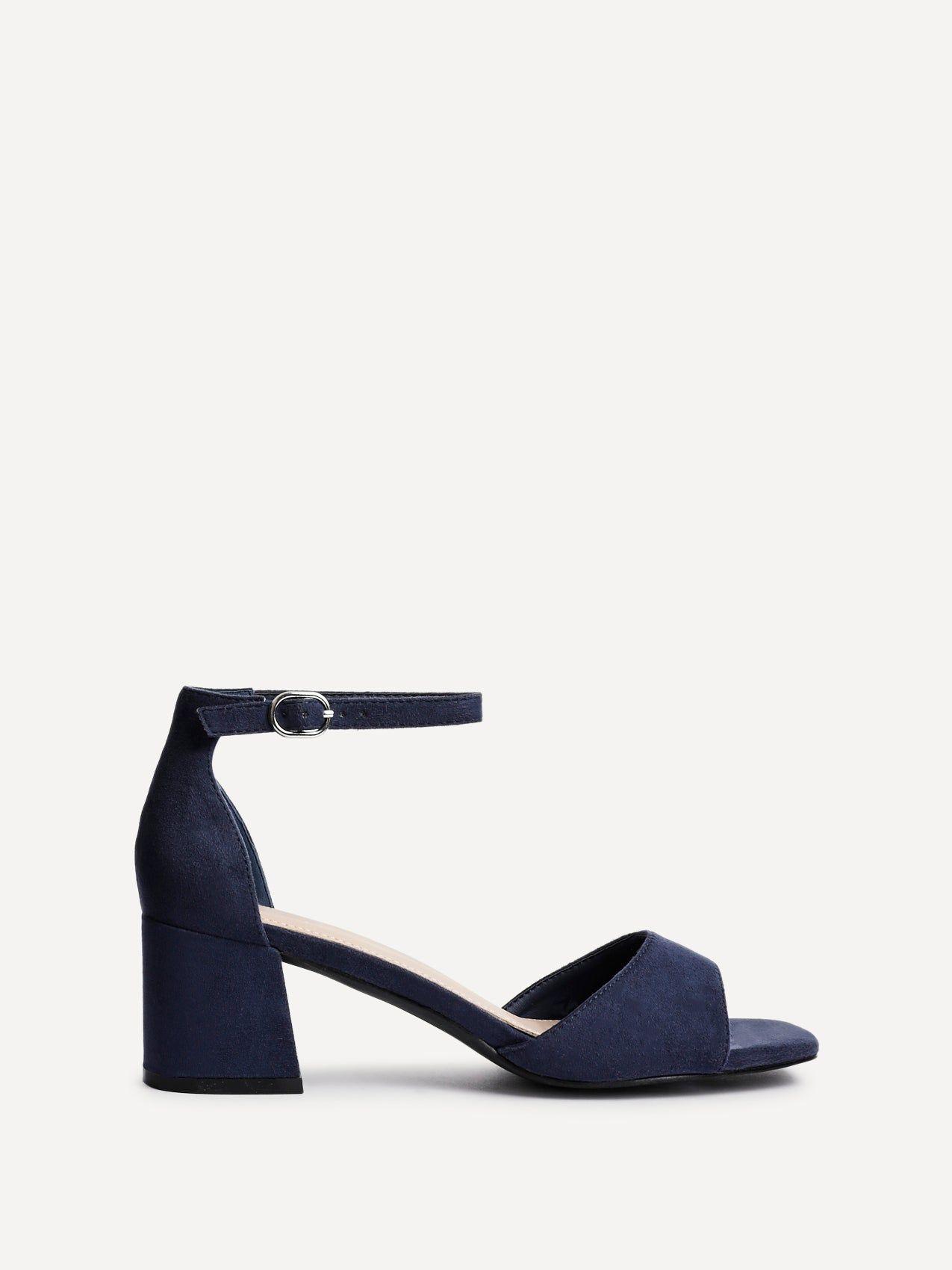 Maddie Navy Faux Suede Block Heels by LINZI