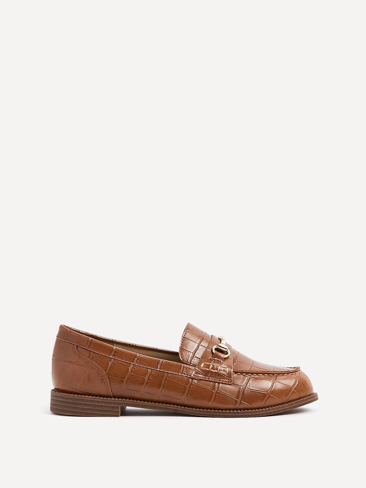 Maison Tan Faux Croc Patent Leather Loafers by LINZI