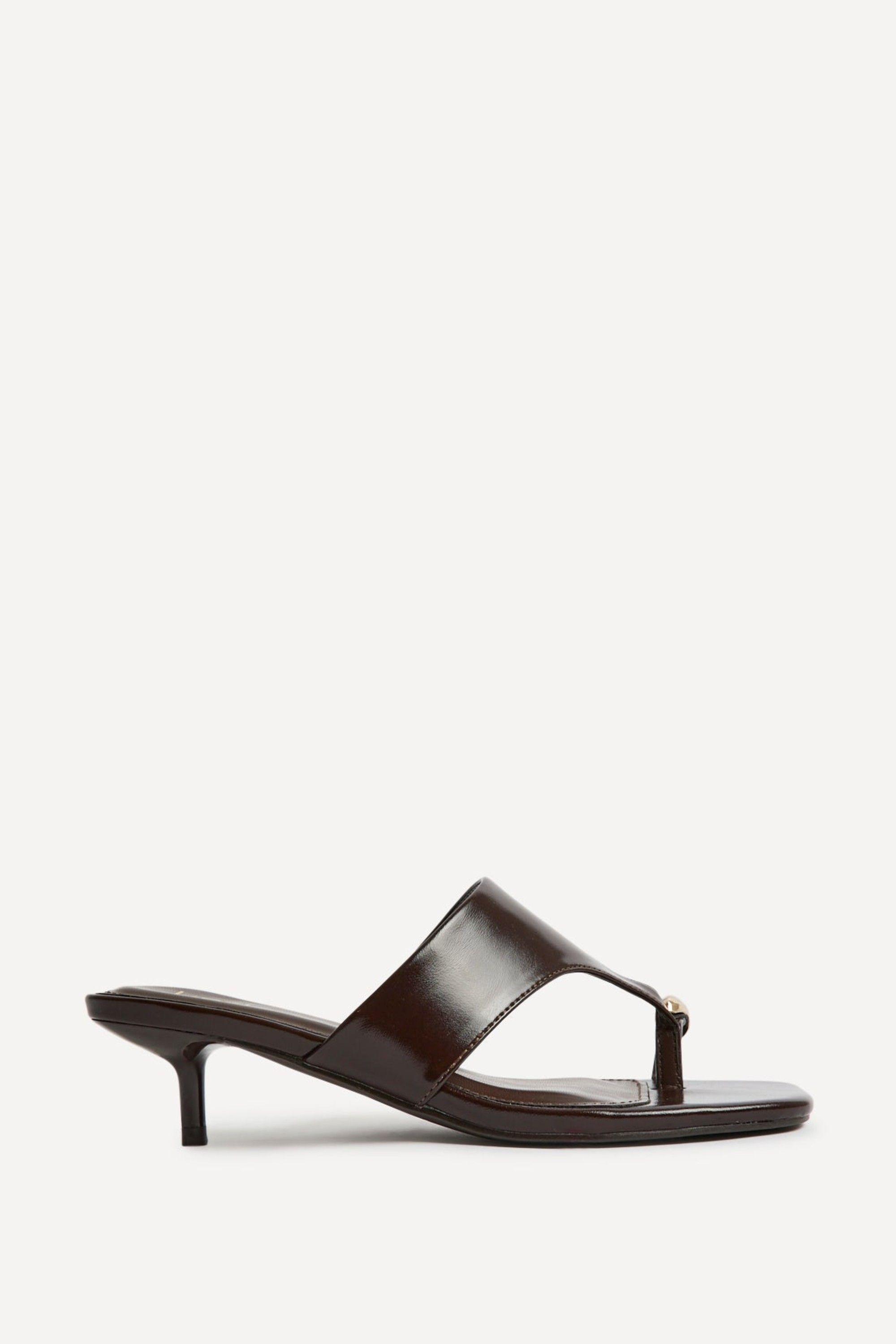 Manhattan Brown Faux Leather Mule Heels by LINZI