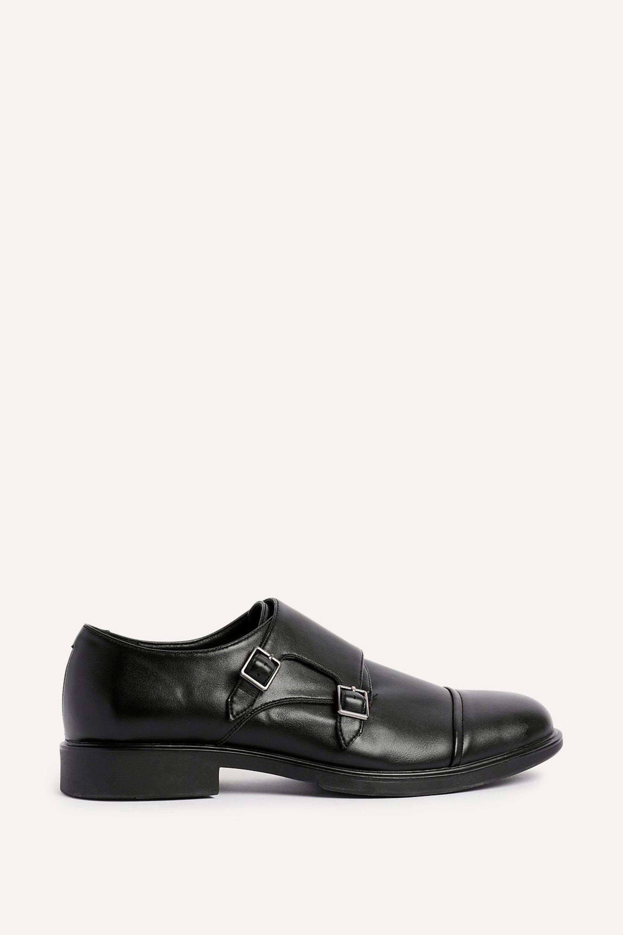 Marcello Mens Black Faux Leather Monk Strap Shoes by LINZI